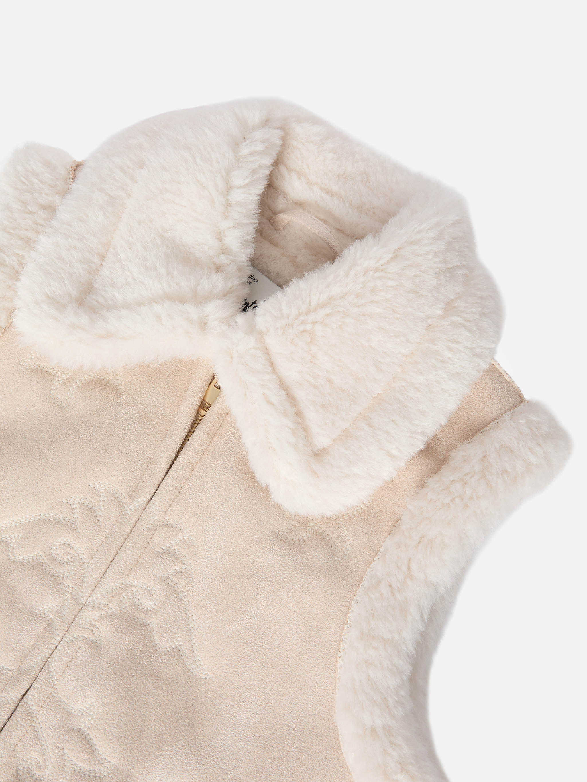 Hesketh Jr Faux-Shearling Gilet With Western Embroidery Beige Jacket