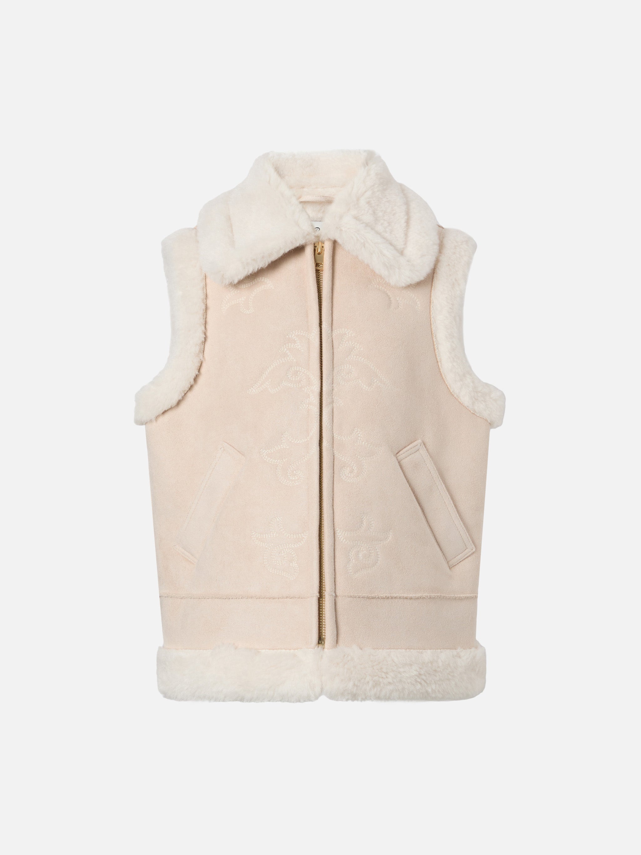 Hesketh Jr Faux-Shearling Gilet With Western Embroidery Beige Jacket