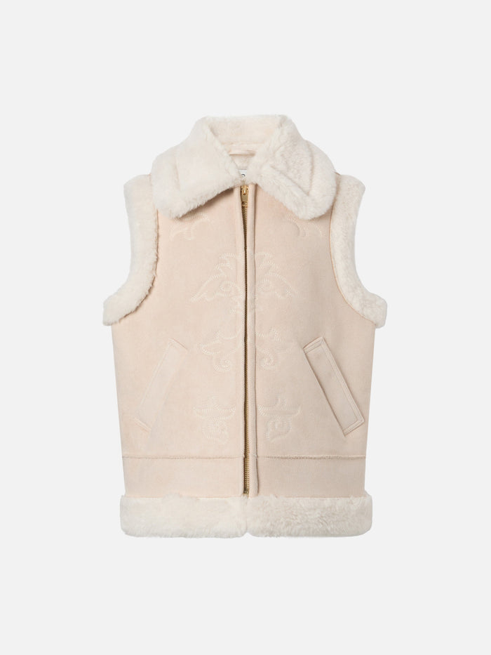 Hesketh Jr Faux-Shearling Gilet With Western Embroidery Beige Jacket