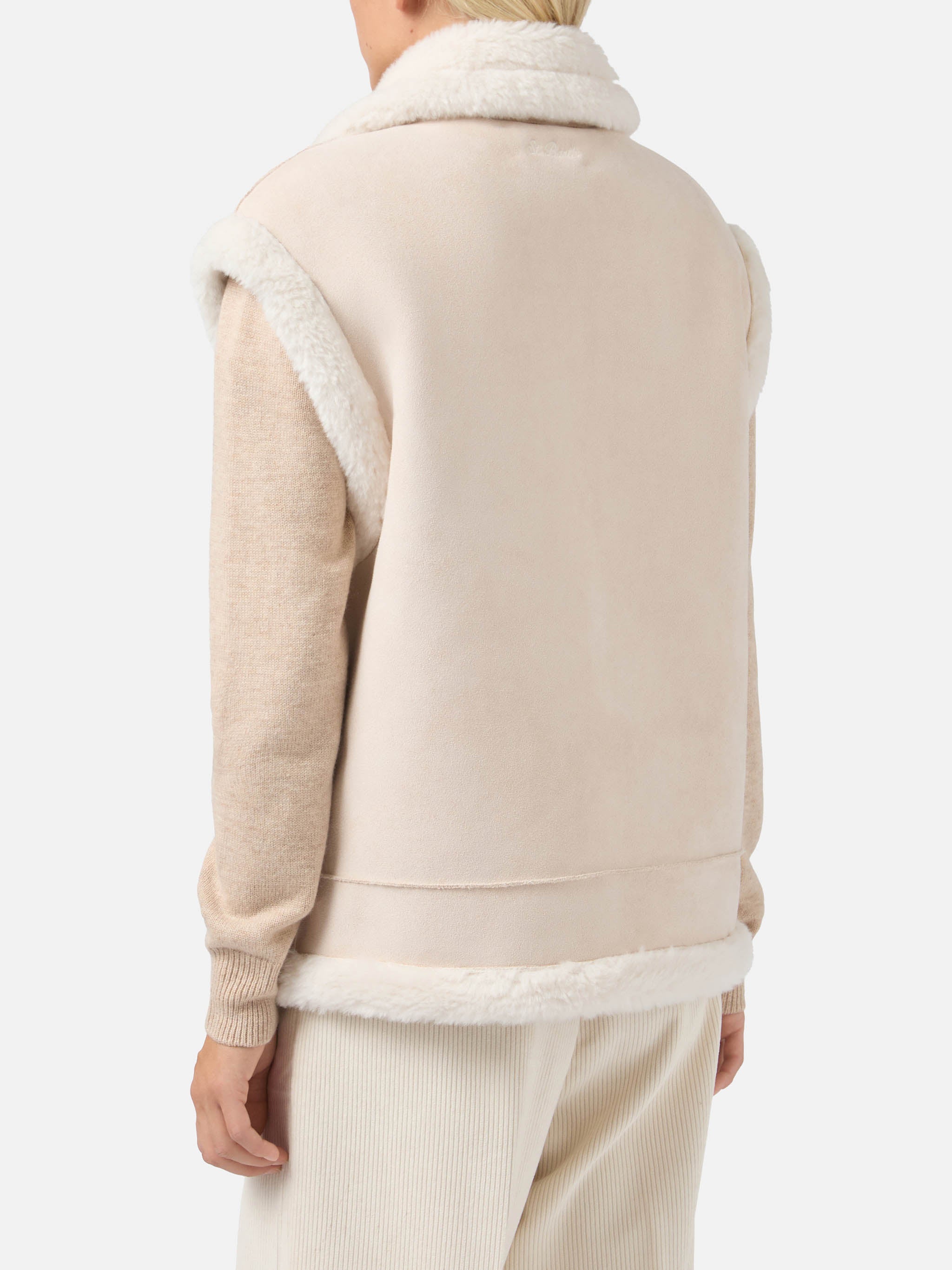 Hesketh Faux-Shearling Gilet With Western Embroidery Beige Jacket