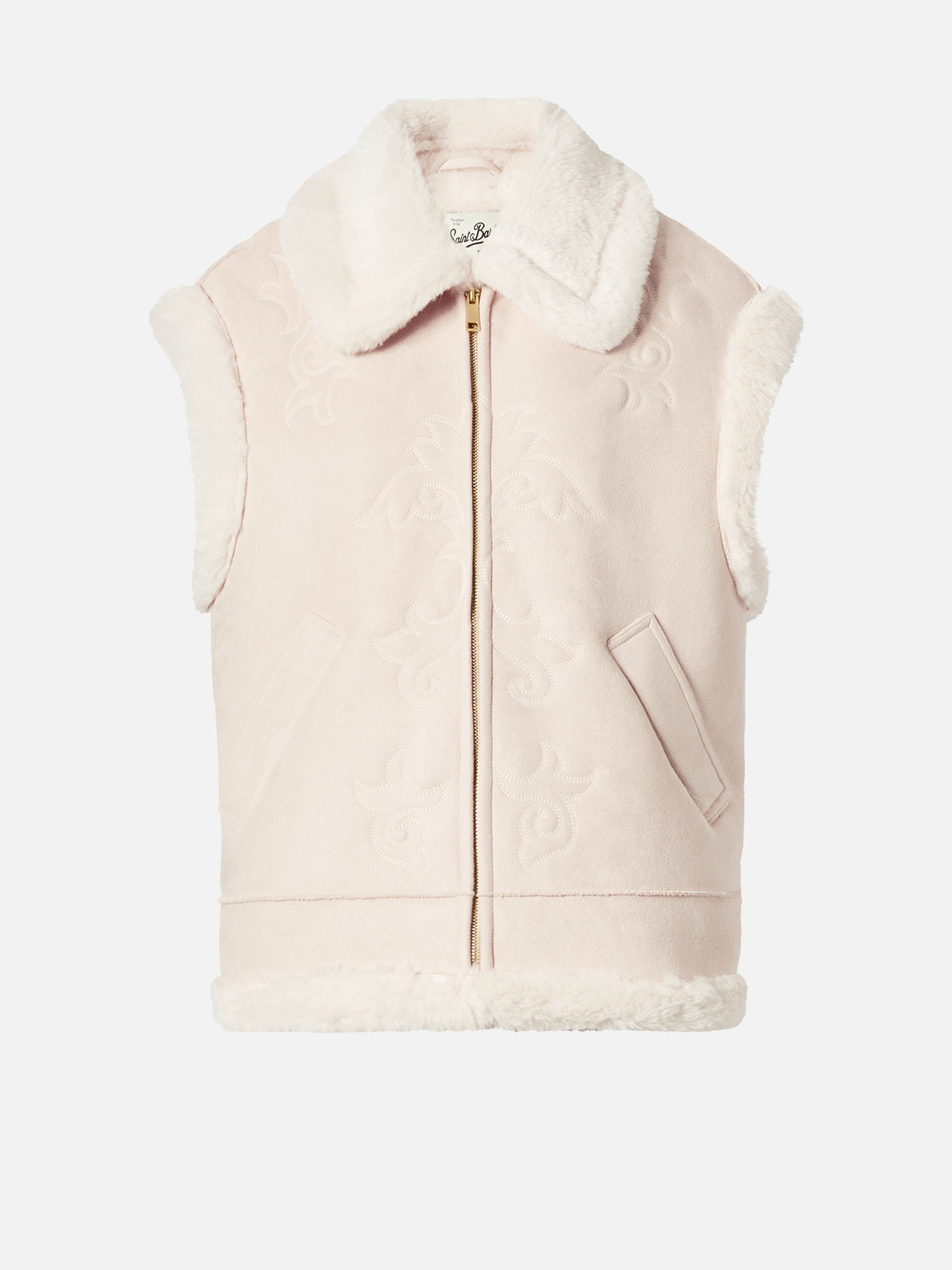 Hesketh Faux-Shearling Gilet With Western Embroidery Beige Jacket