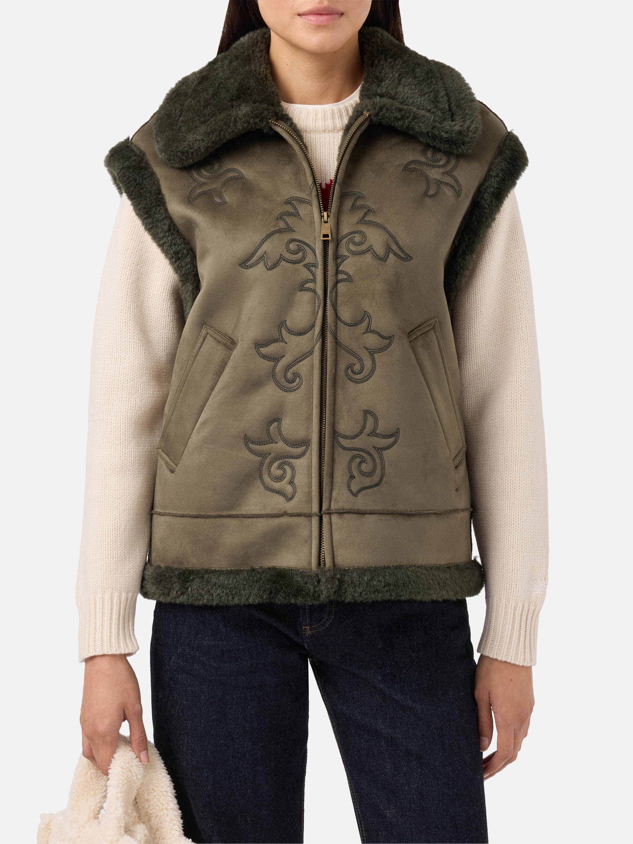 Hesketh Faux-Shearling Gilet With Western Embroidery Military Jacket