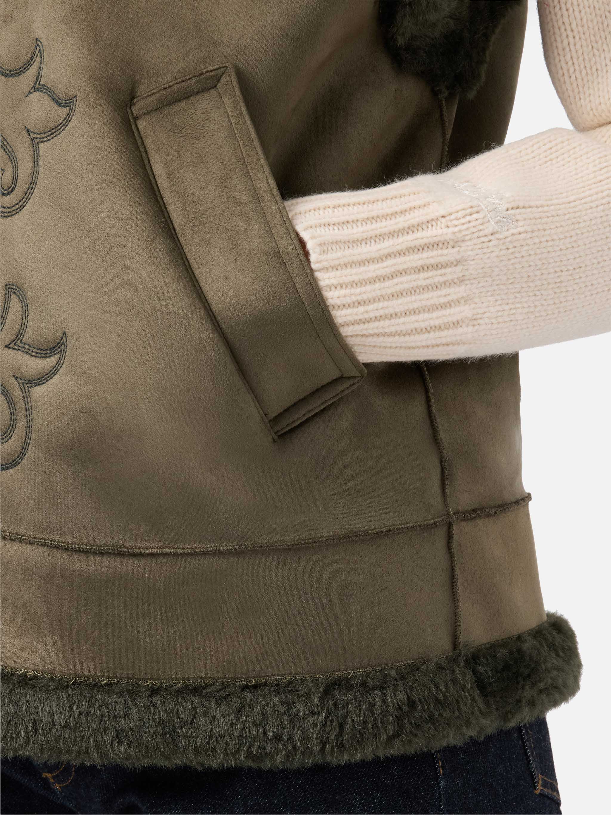 Hesketh Faux-Shearling Gilet With Western Embroidery Military Jacket