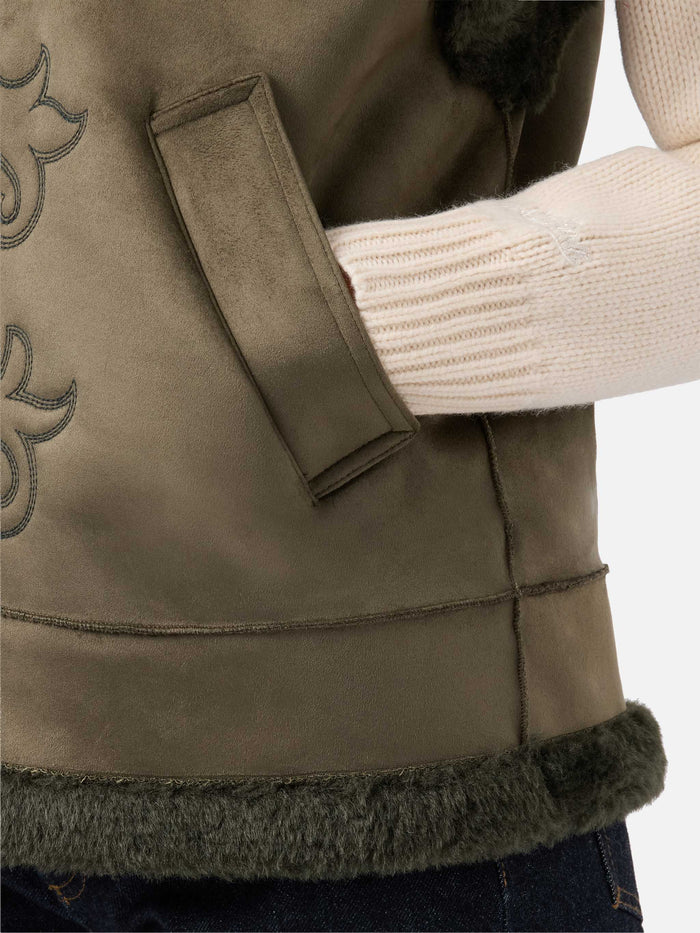 Hesketh Faux-Shearling Gilet With Western Embroidery Military Jacket