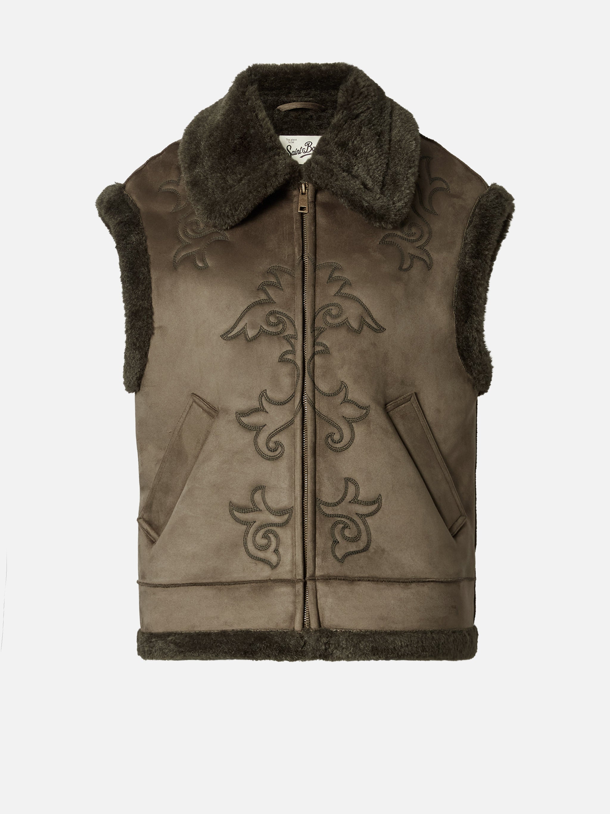 Hesketh Faux-Shearling Gilet With Western Embroidery Military Jacket