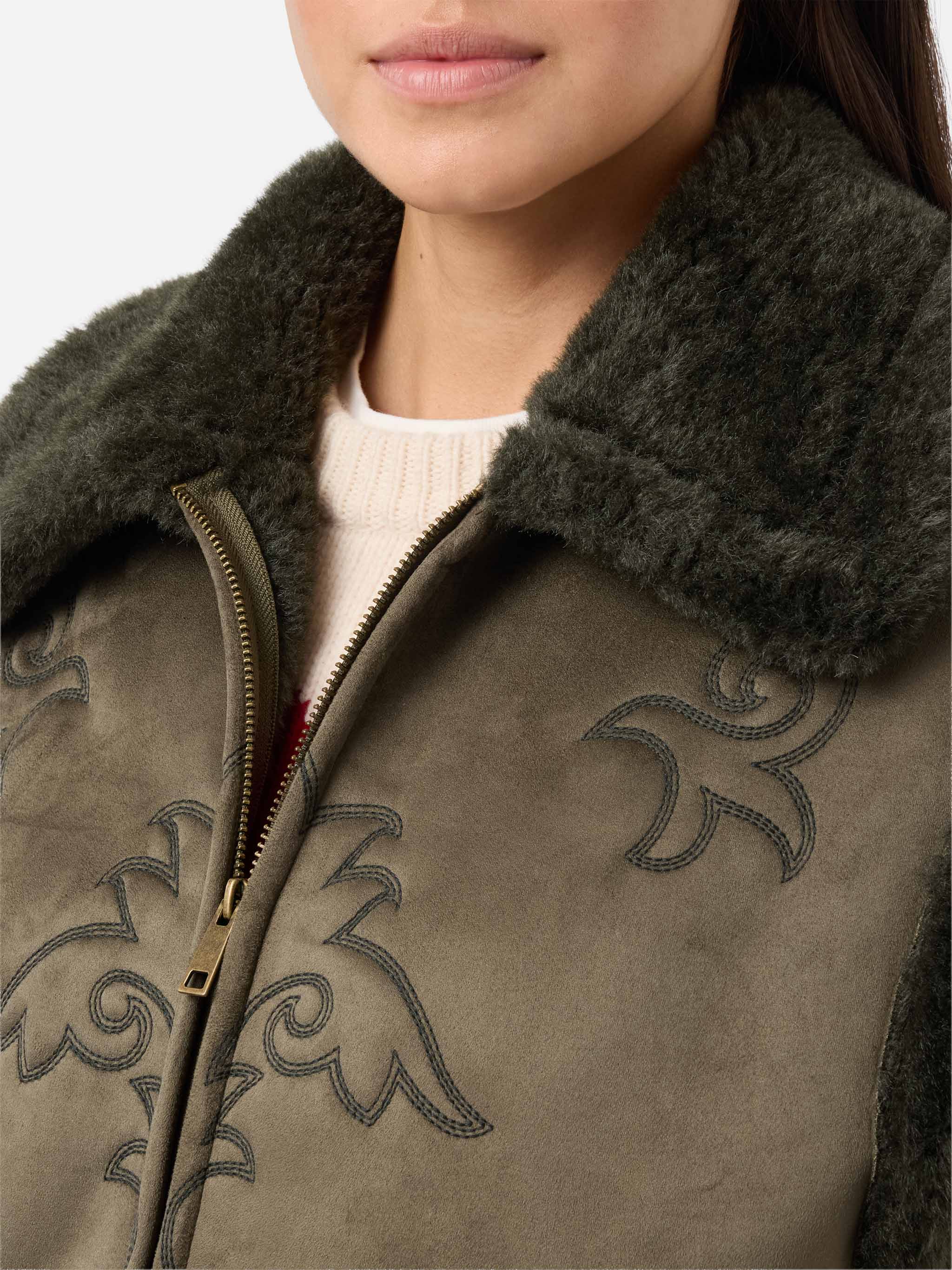 Hesketh Faux-Shearling Gilet With Western Embroidery Military Jacket