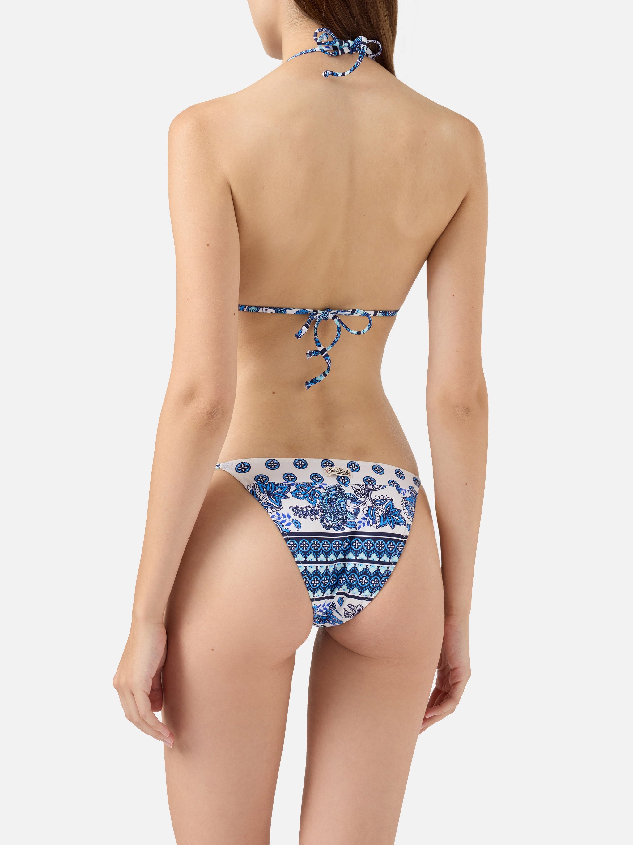 Himani Triangle Bikini With Gipsy Print White