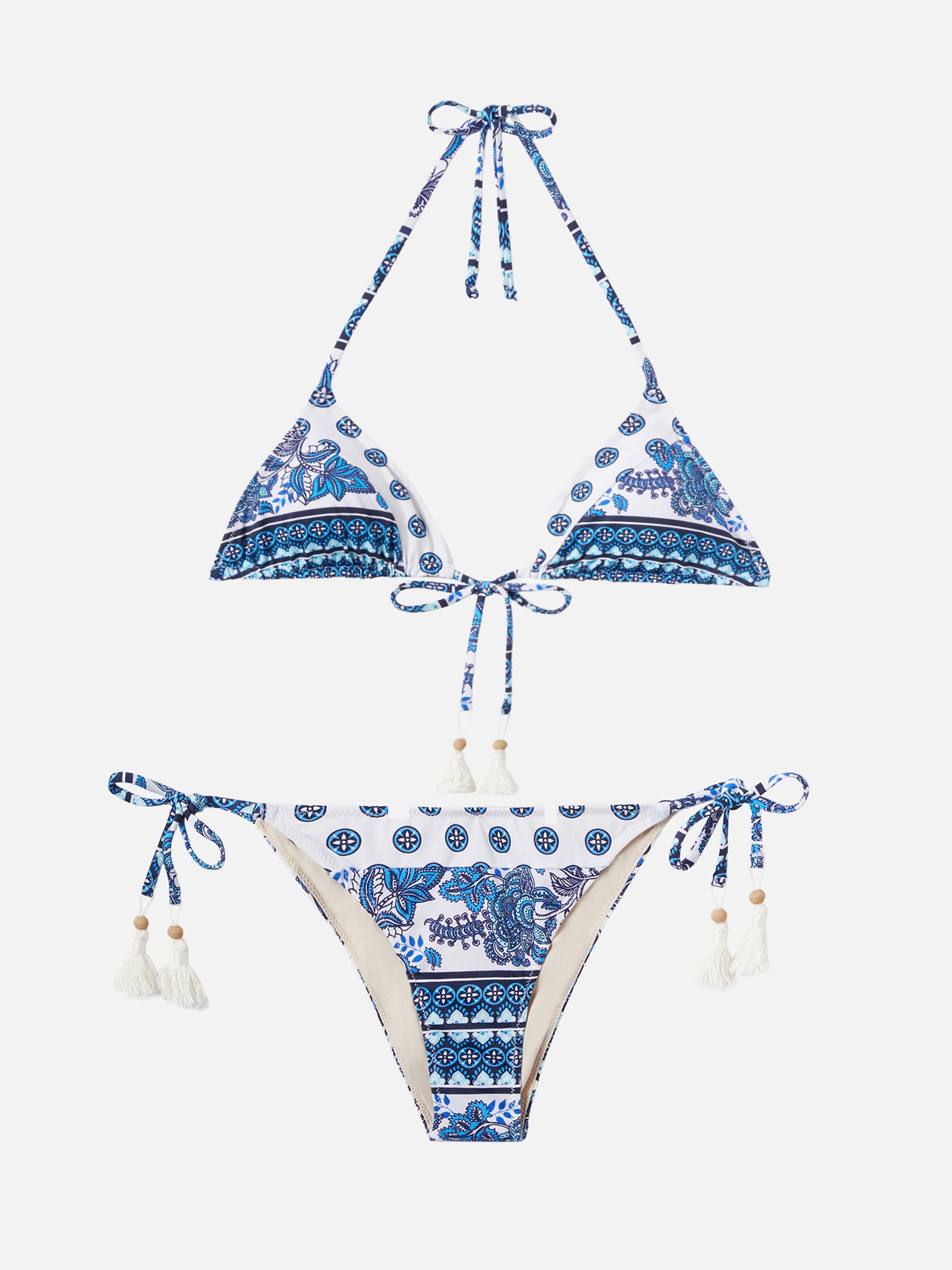 Himani Triangle Bikini With Gipsy Print White