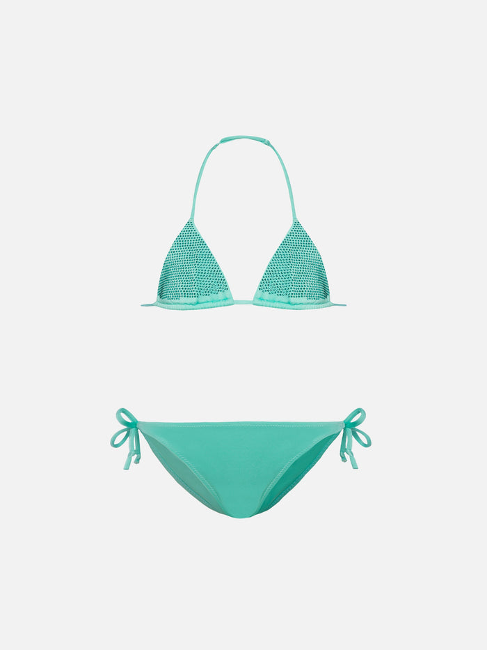 Holly Water Green Classic Triangle Bikini With Rhinestones __single__