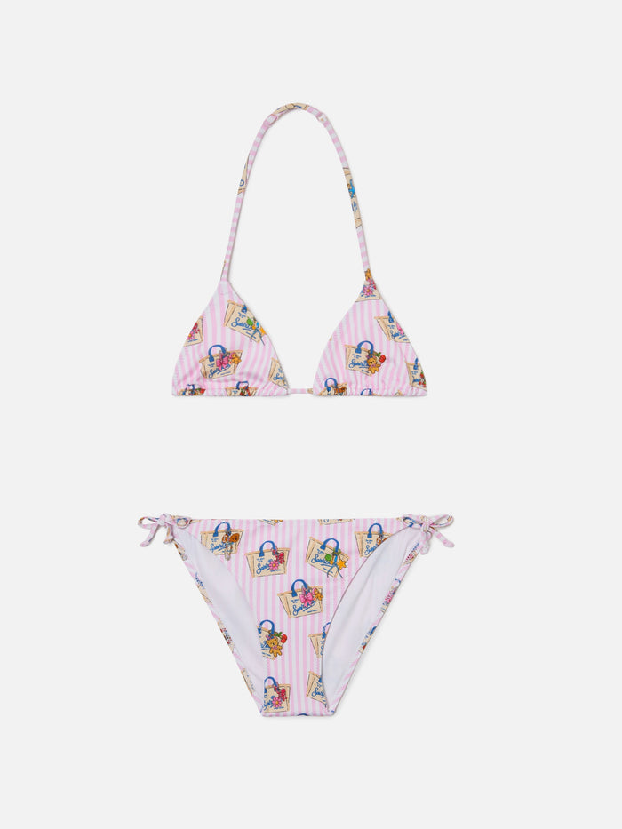 Holly White And Pink Striped Funny Print Bikini