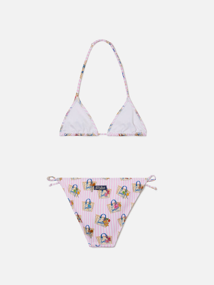 Holly White And Pink Striped Funny Print Bikini