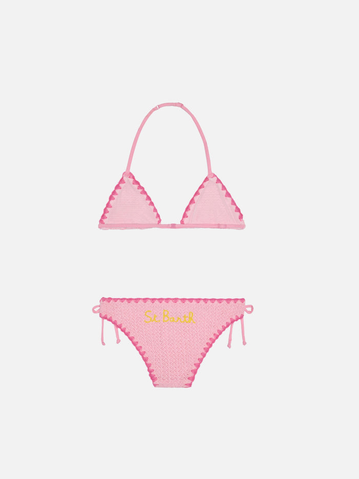 Girl Bikini With Embroidery Pink