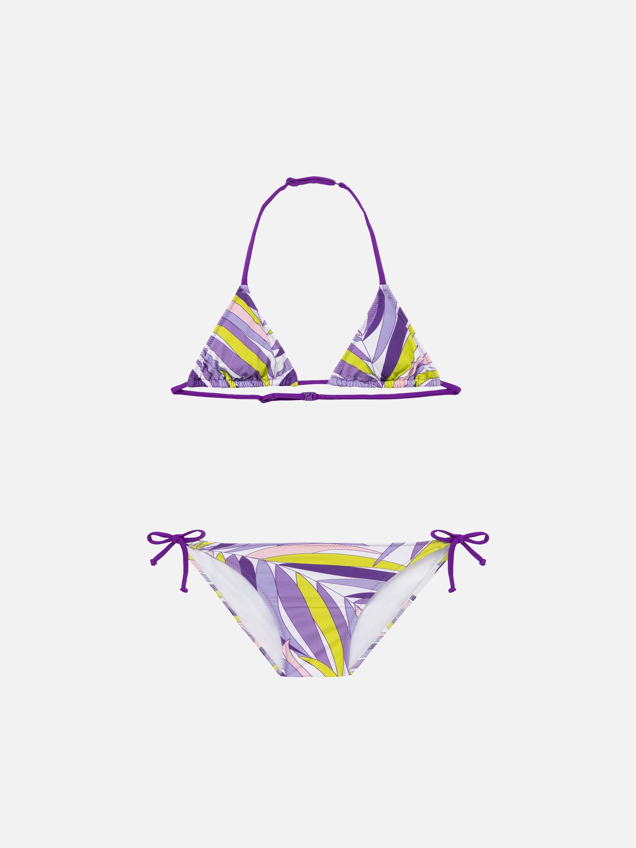 Girl Triangle Bikini With Palms Leaves Pink