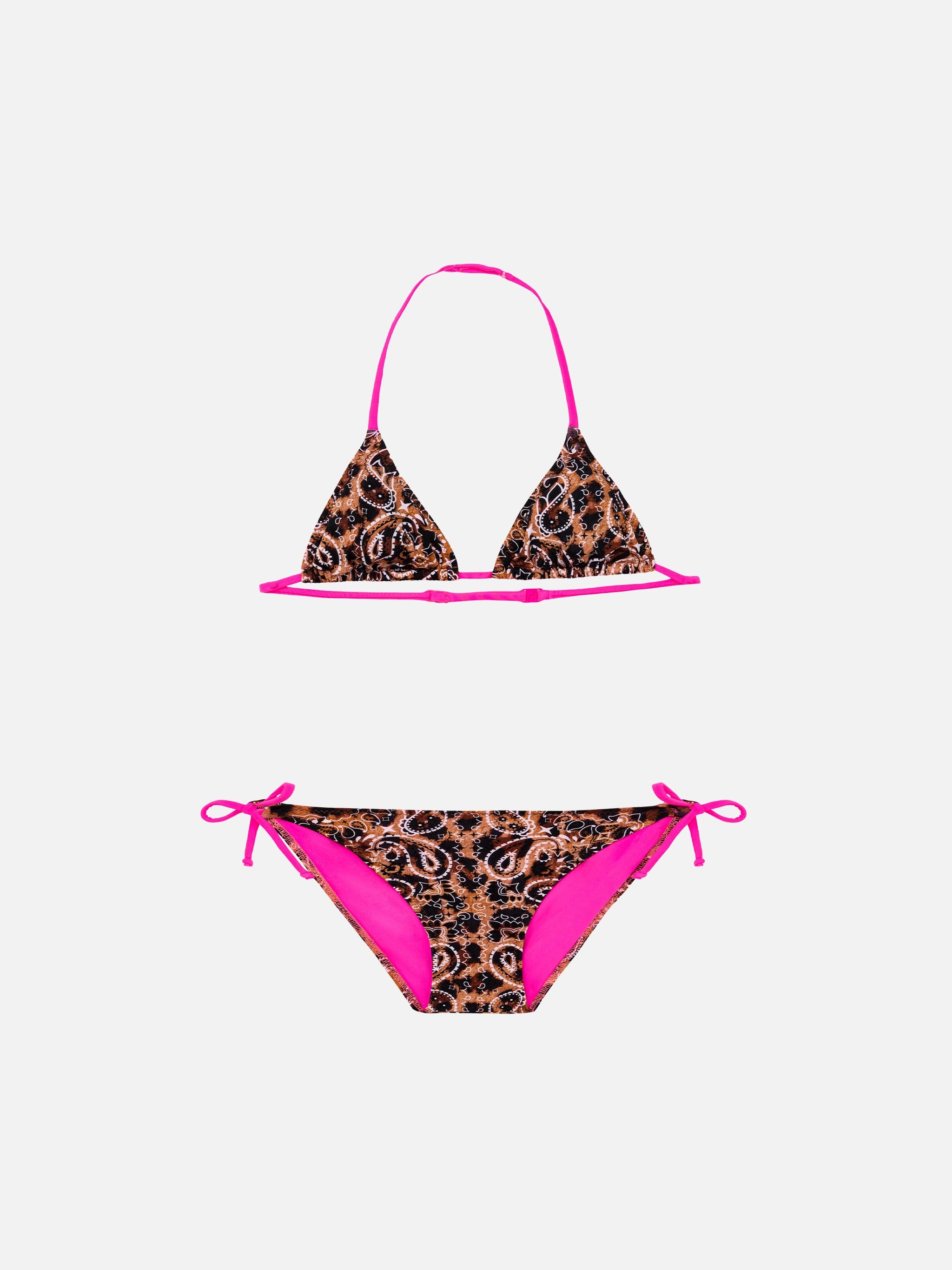 Girl Triangle Bikini With Leo Bandanna Print Yellow