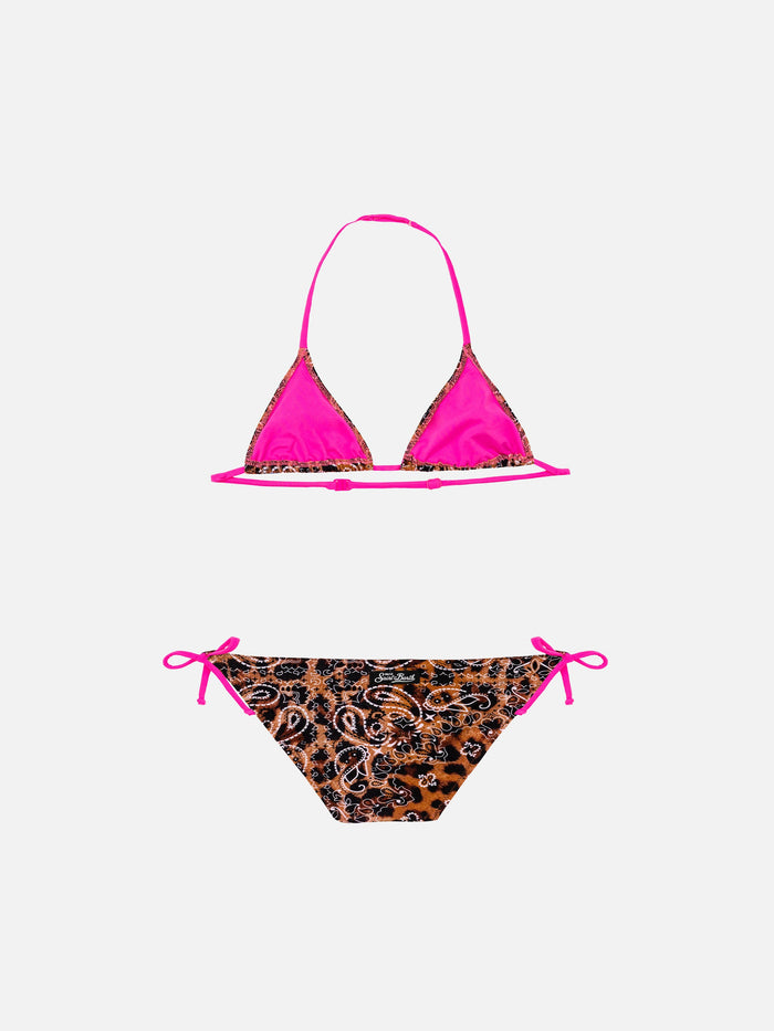 Girl Triangle Bikini With Leo Bandanna Print Yellow