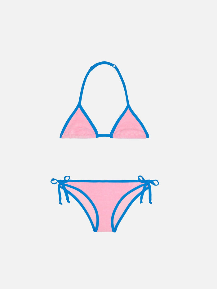 Girl Pink Triangle Bikini With Piping