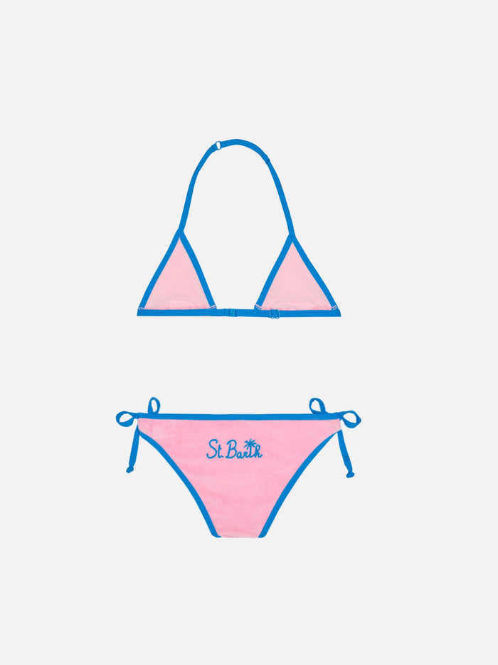 Girl Pink Triangle Bikini With Piping