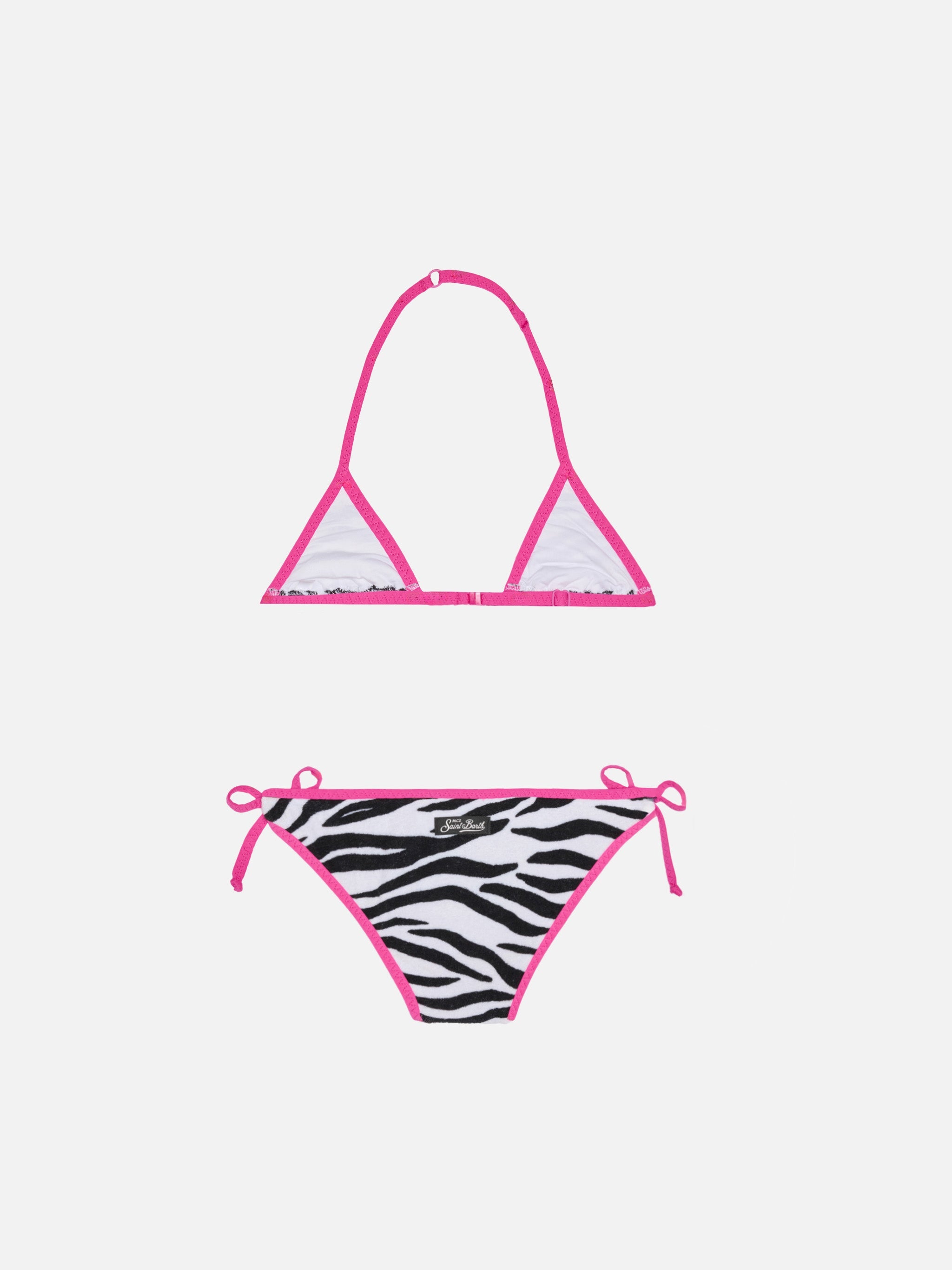 Girl Triangle Bikini With Zebra Print White