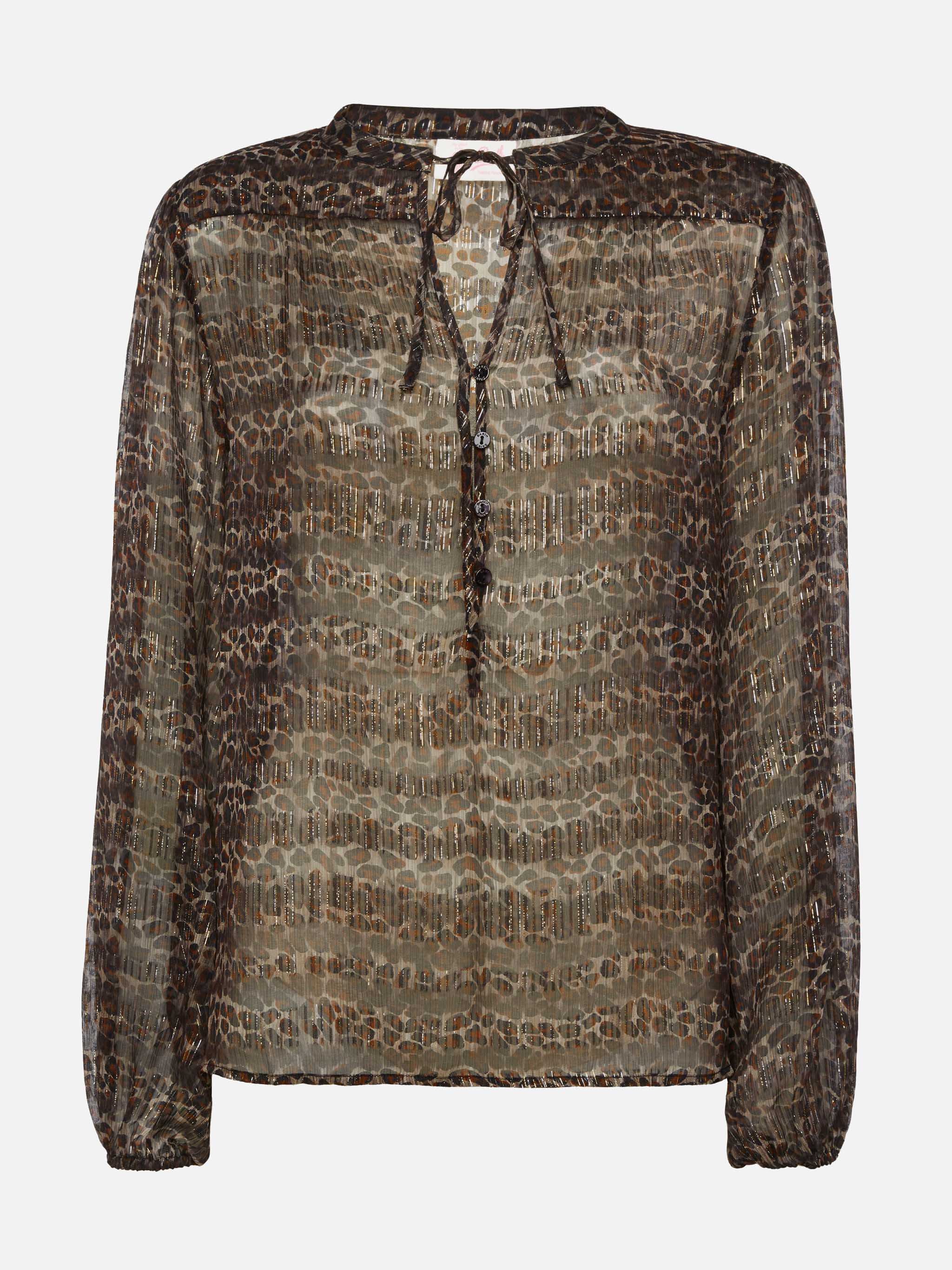 Harper Silk Voile Blouse Lurex With Animalier Print Brown Shirt