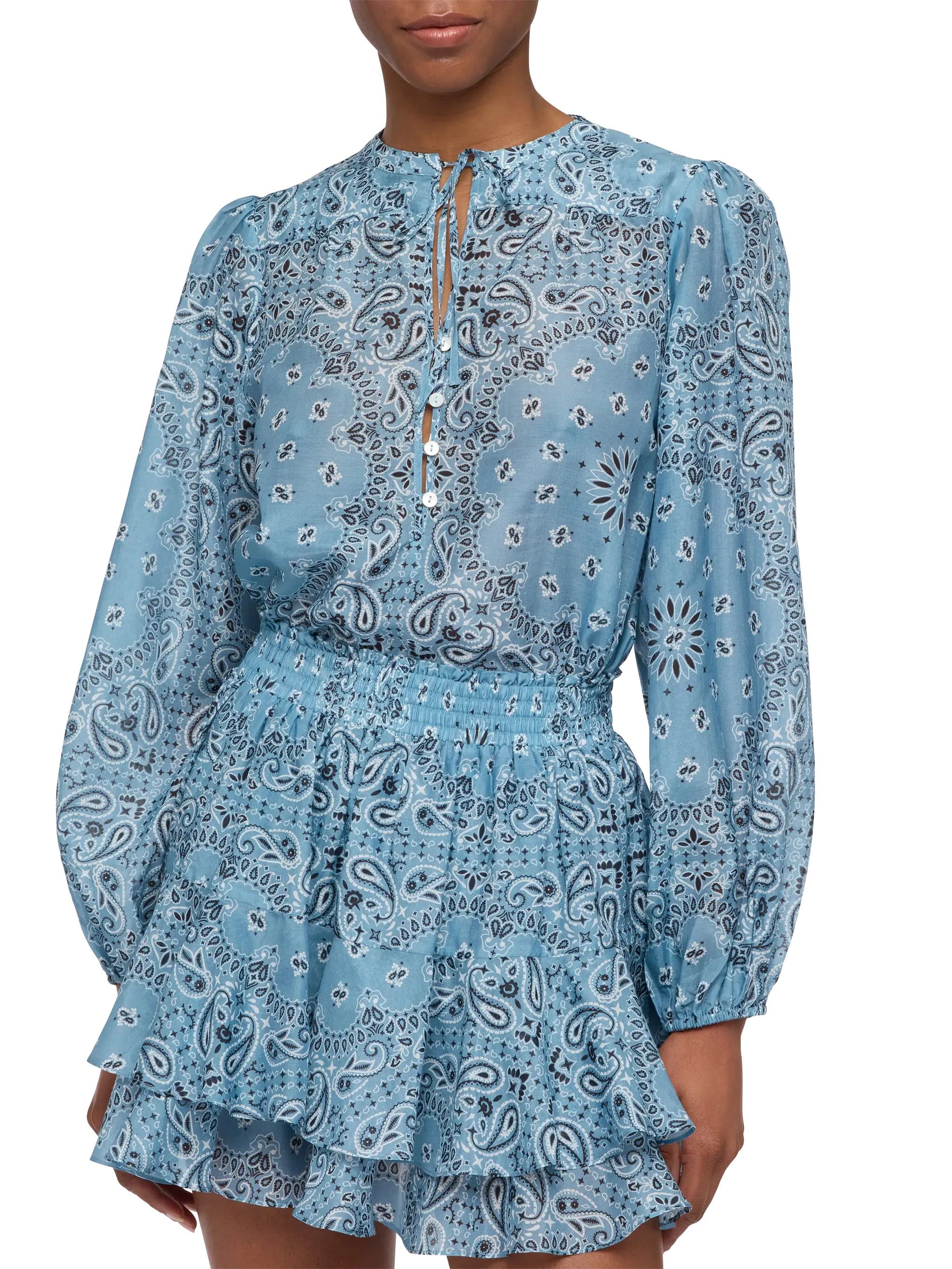 Harper Blouse Lurex Silk Voile With Bandana Print Blue Shirt