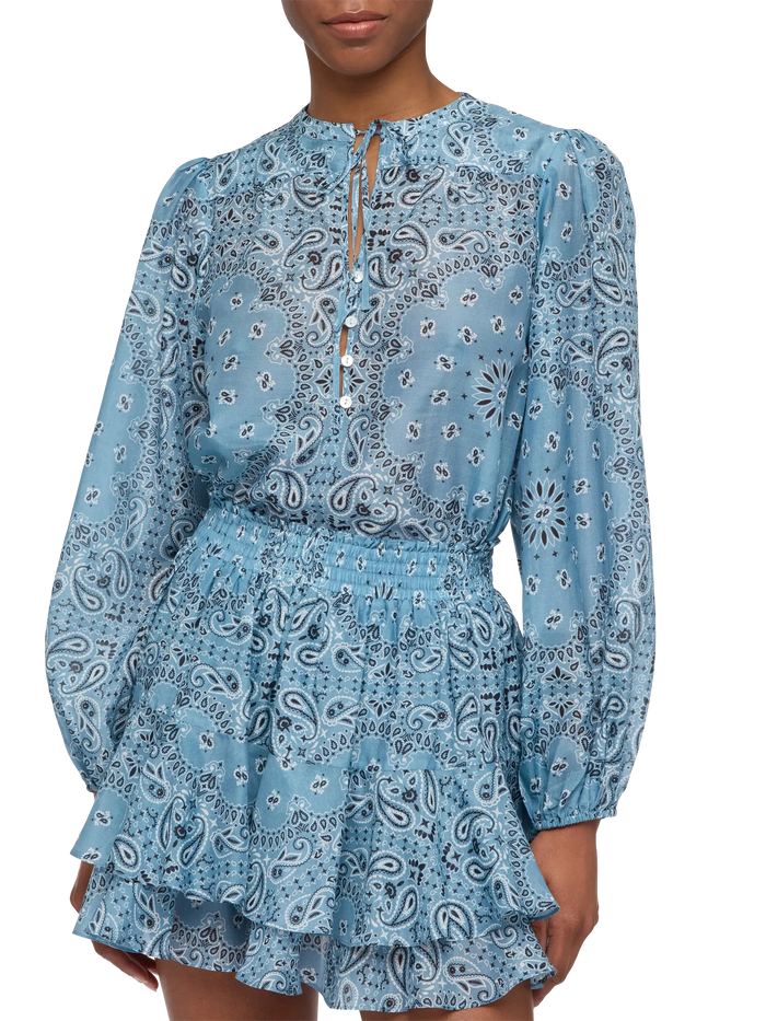 Harper Blouse Lurex Silk Voile With Bandana Print Blue Shirt