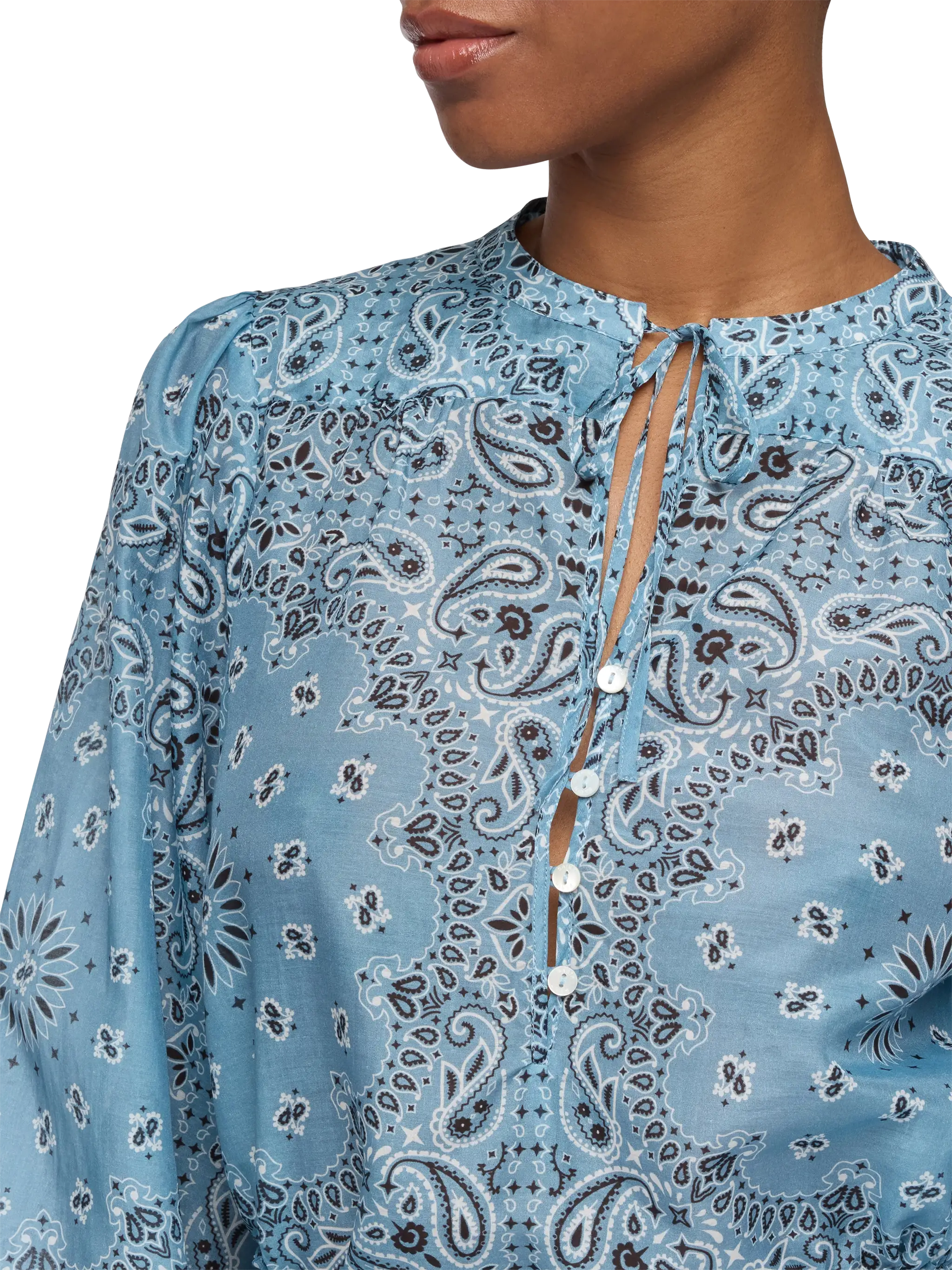 Harper Blouse Lurex Silk Voile With Bandana Print Blue Shirt