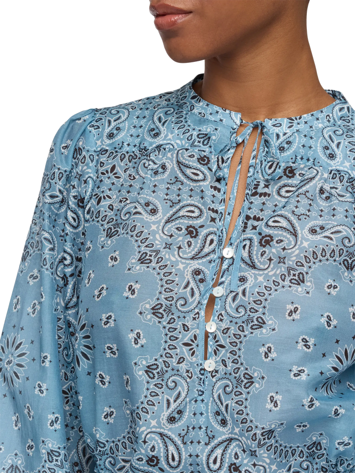 Harper Blouse Lurex Silk Voile With Bandana Print Blue Shirt
