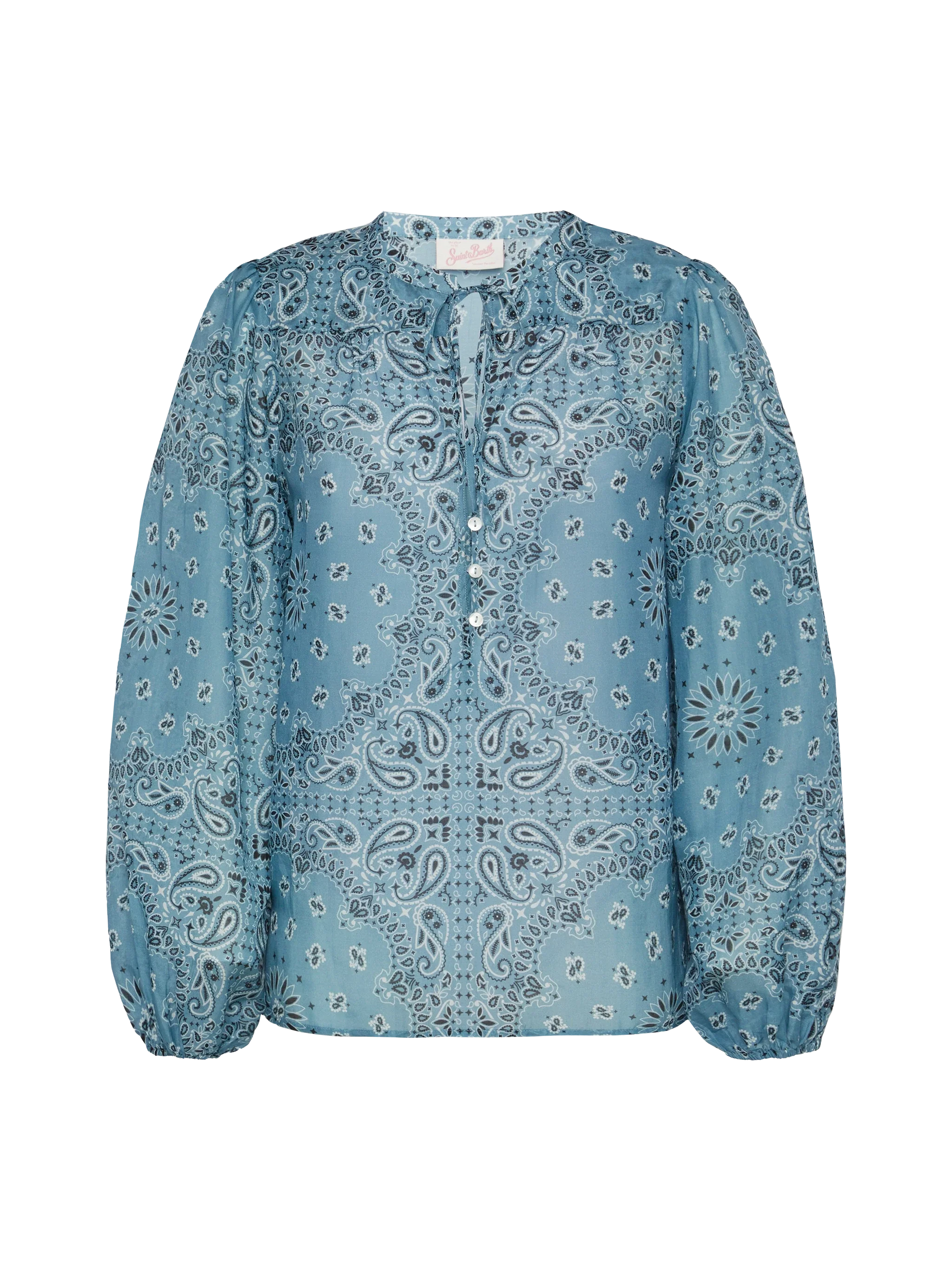 Harper Blouse Lurex Silk Voile With Bandana Print Blue Shirt