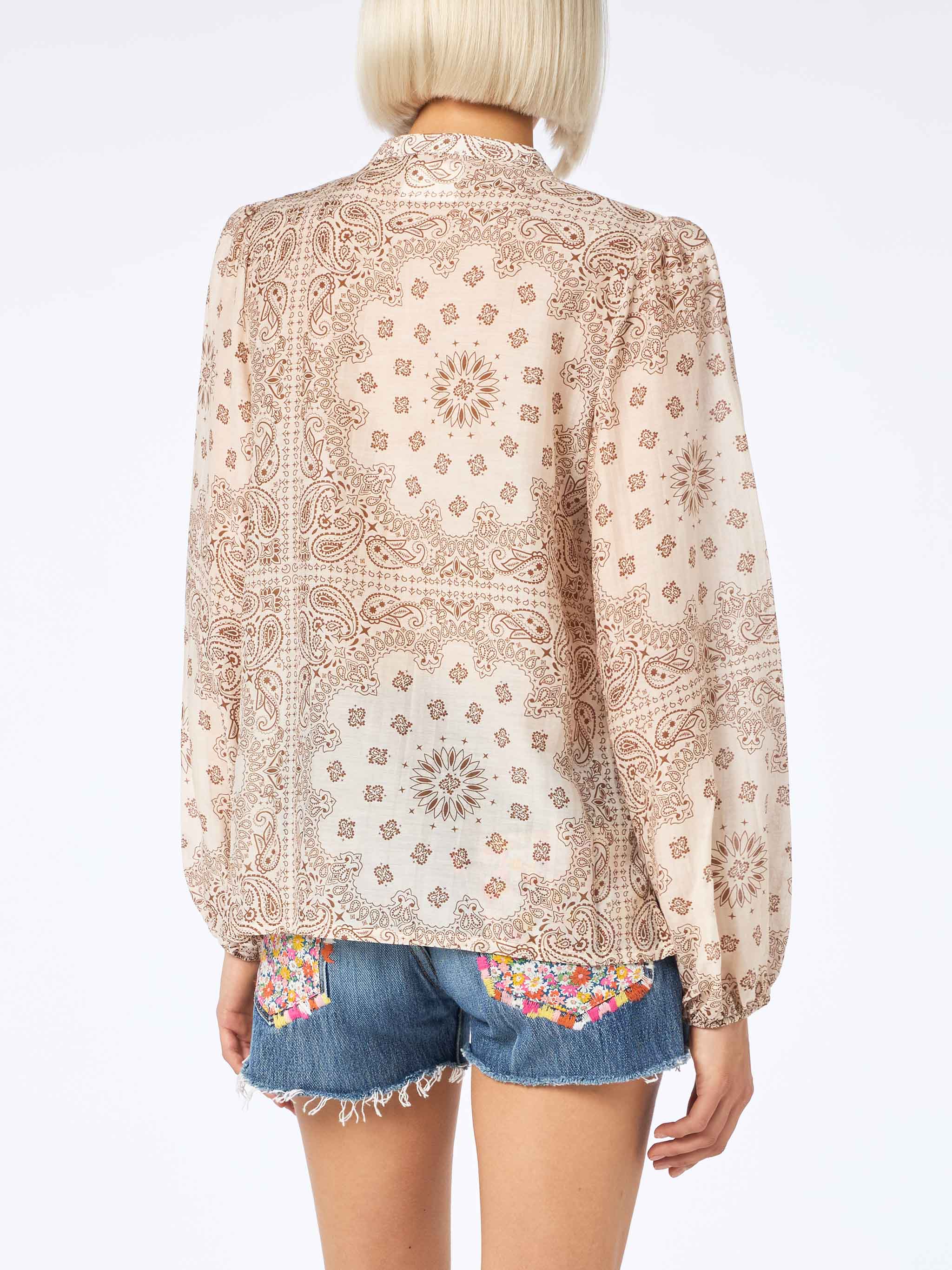 Harper Silk Blouse With Bandanna Print White Shirt