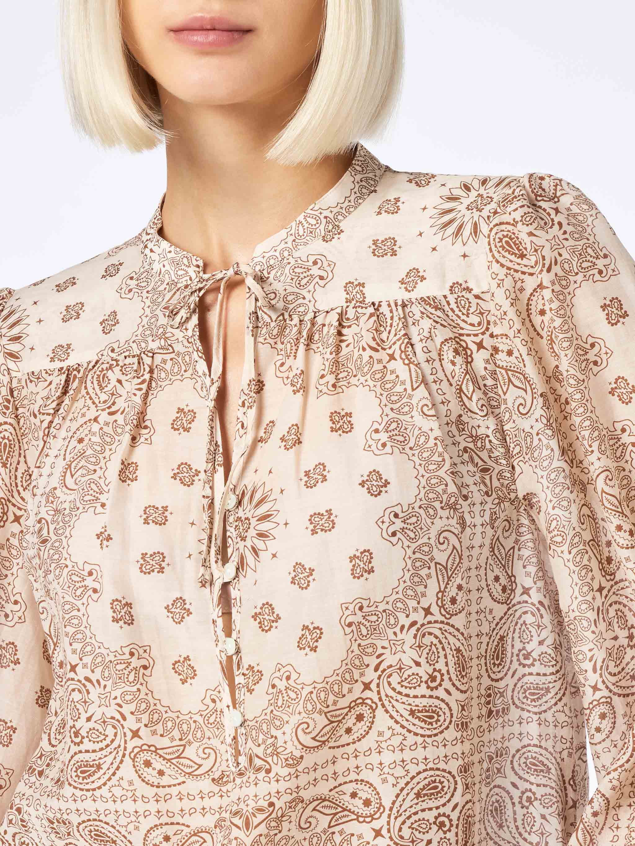 Harper Silk Blouse With Bandanna Print White Shirt