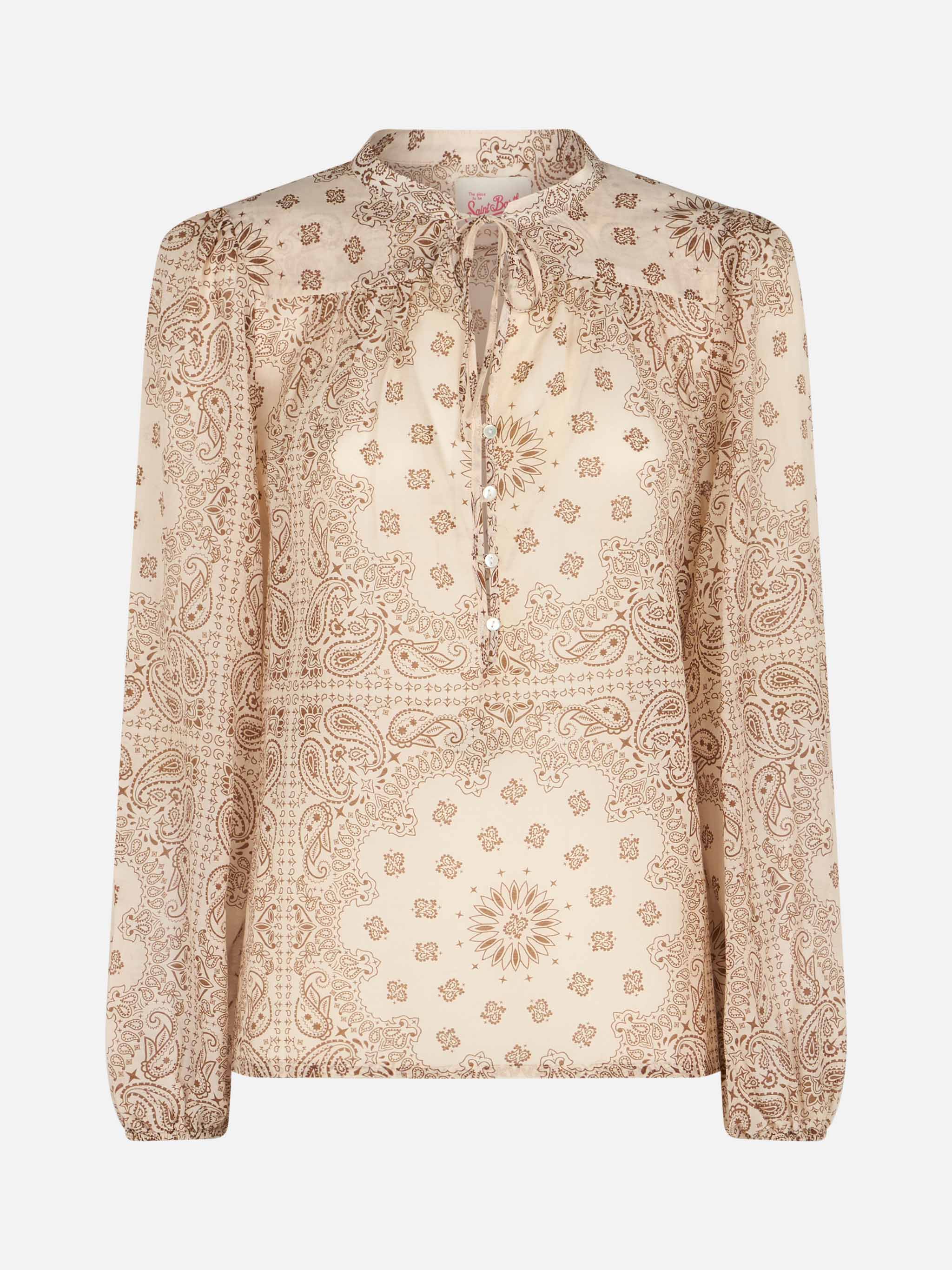Harper Silk Blouse With Bandanna Print White Shirt