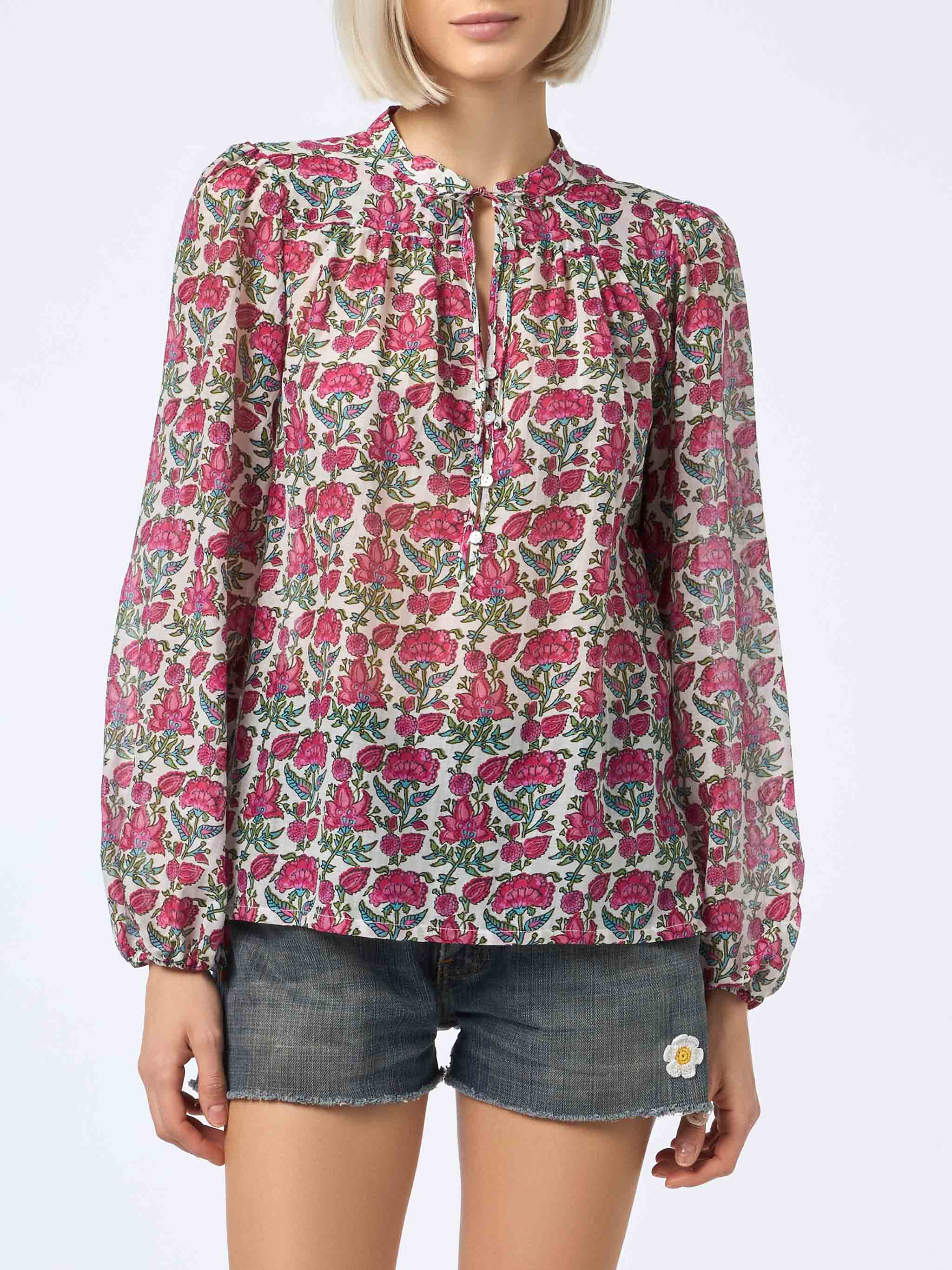 Floral Harper Silk Voile Blouse White Shirt