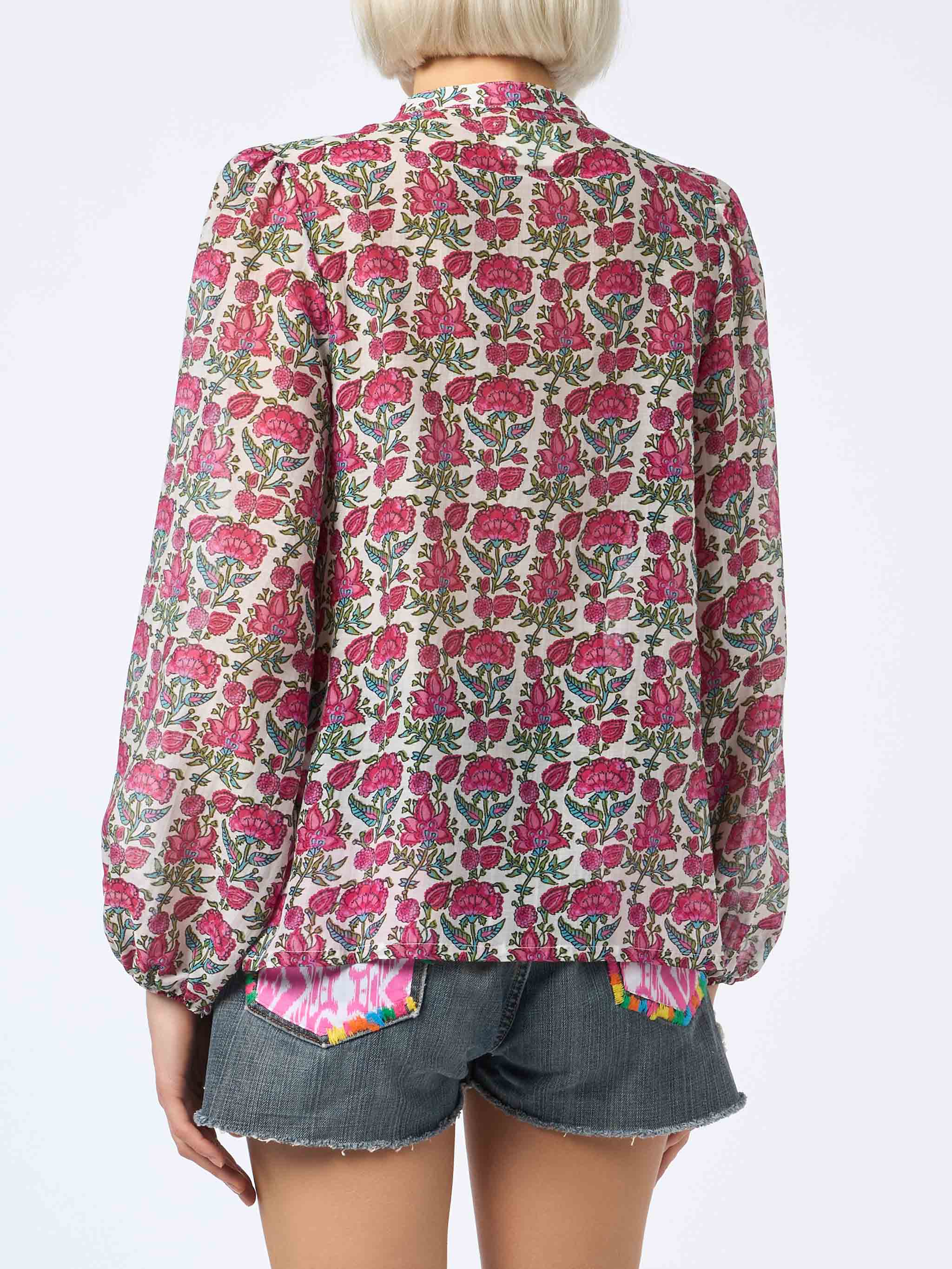 Floral Harper Silk Voile Blouse White Shirt