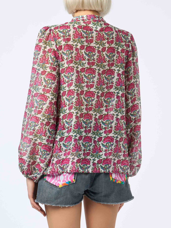 Floral Harper Silk Voile Blouse White Shirt
