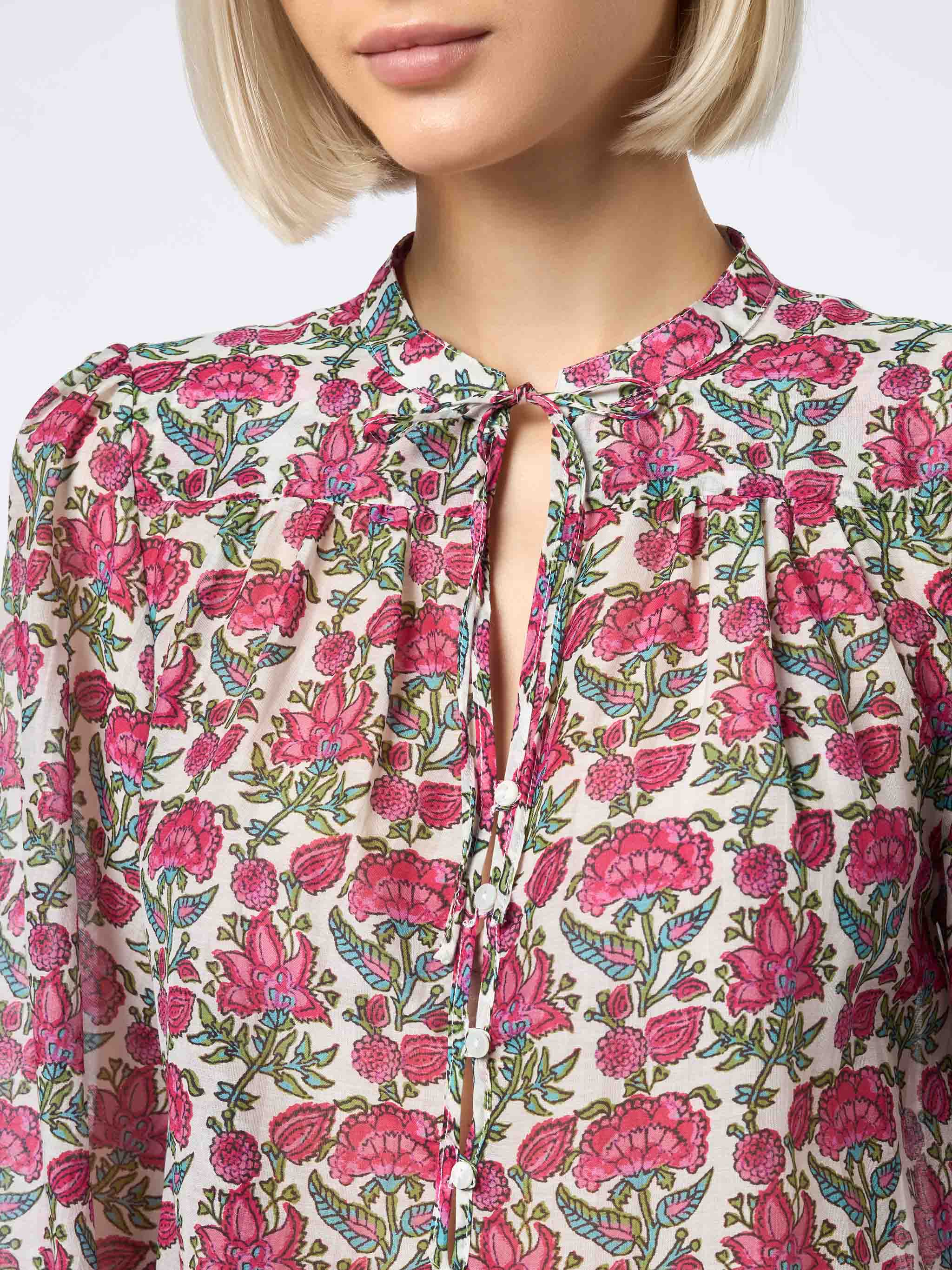 Floral Harper Silk Voile Blouse White Shirt