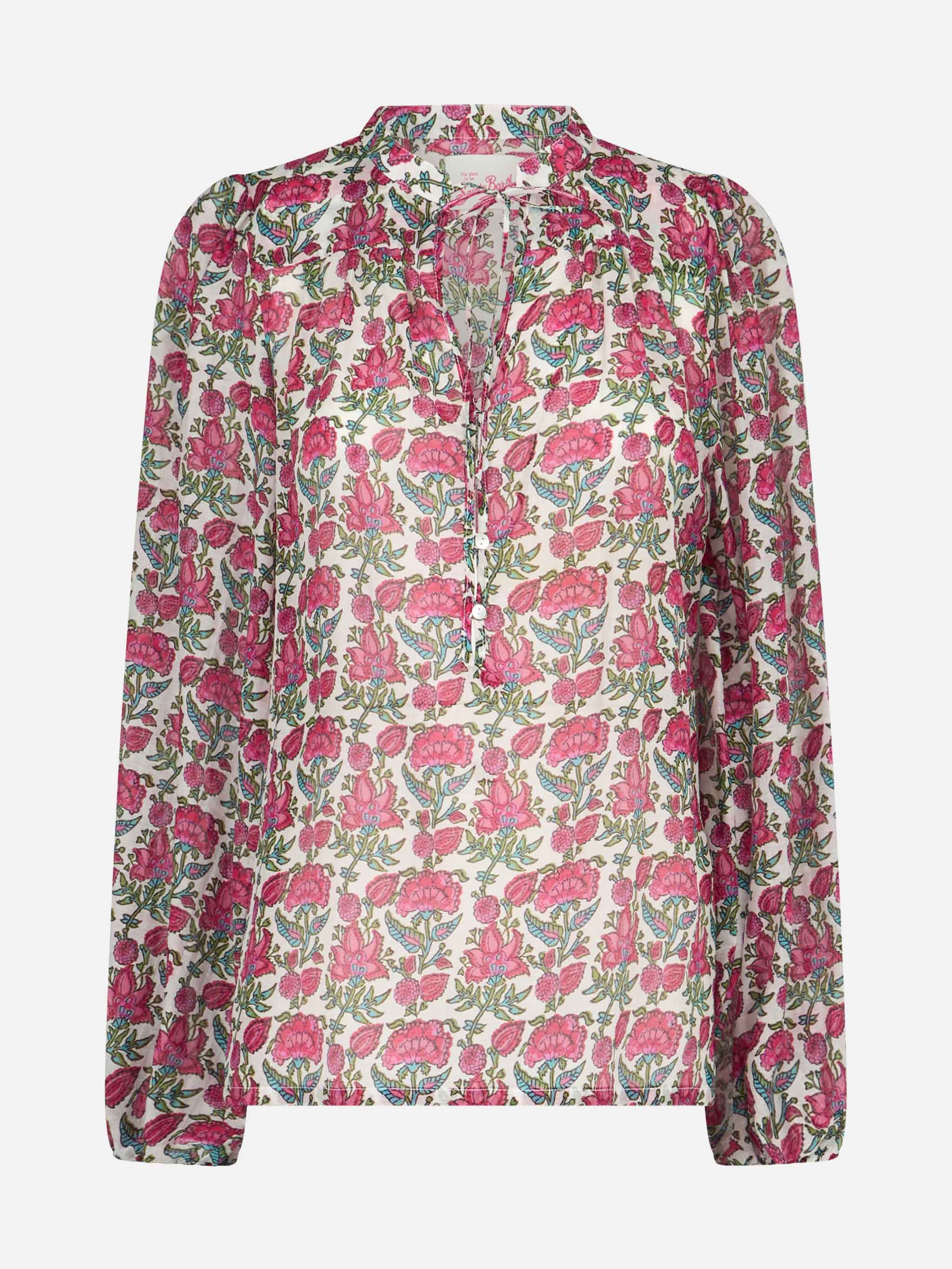 Floral Harper Silk Voile Blouse White Shirt