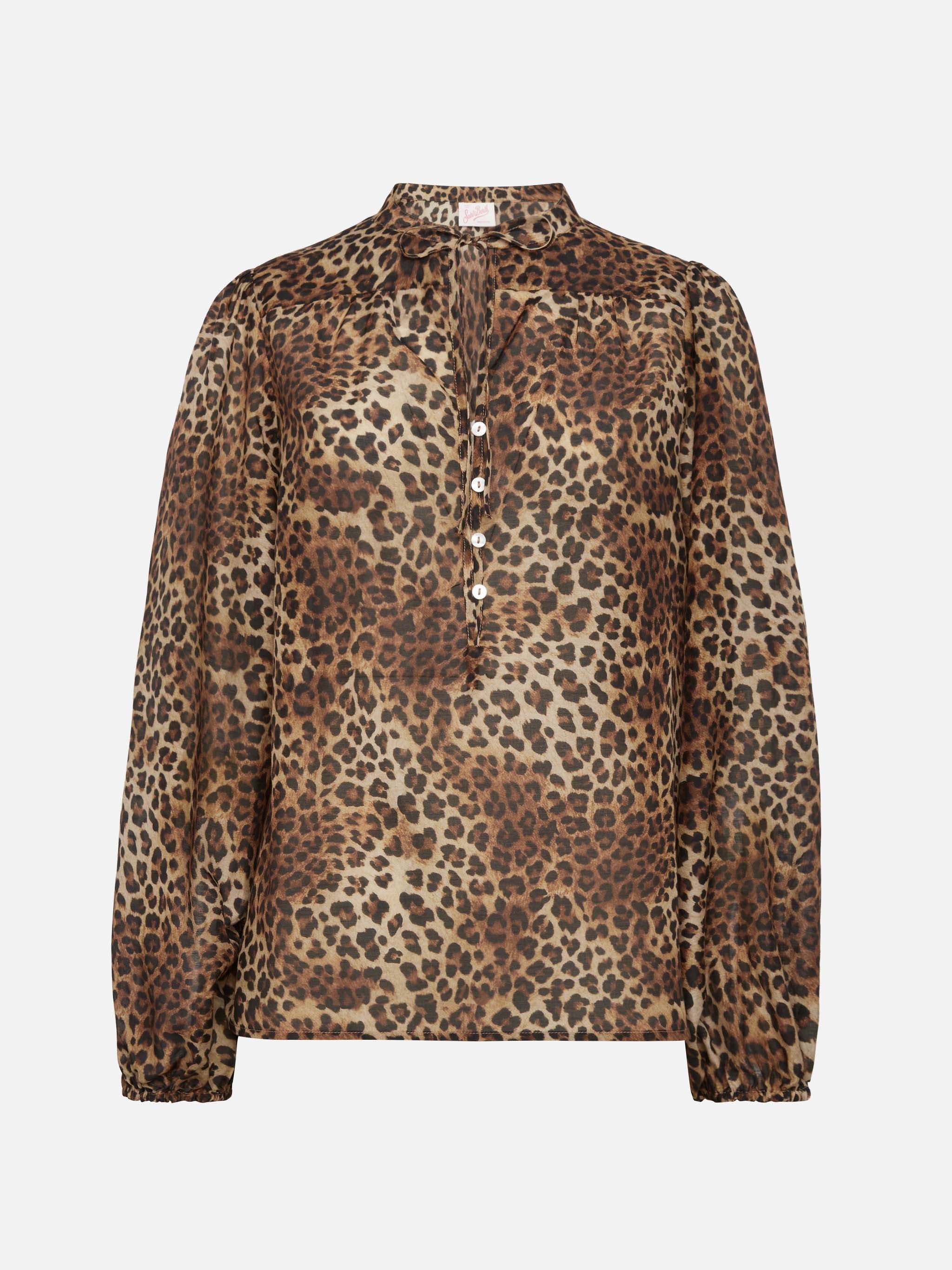Harper Silk Voile Blouse With Animalier Print White Shirt