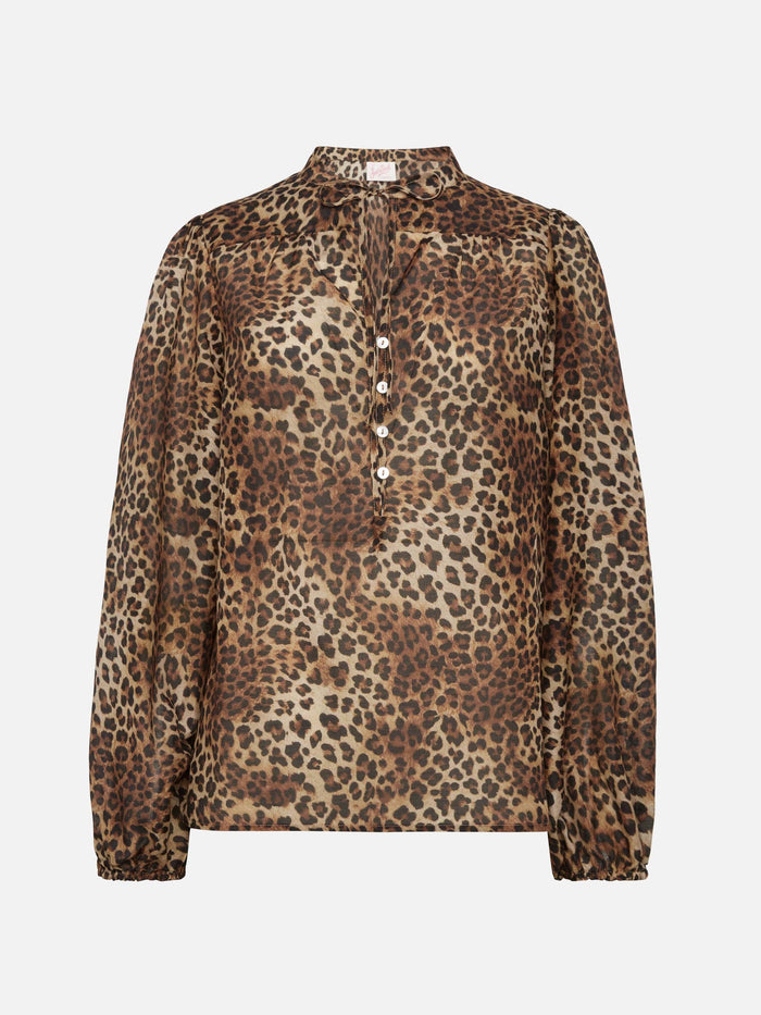 Harper Silk Voile Blouse With Animalier Print White Shirt