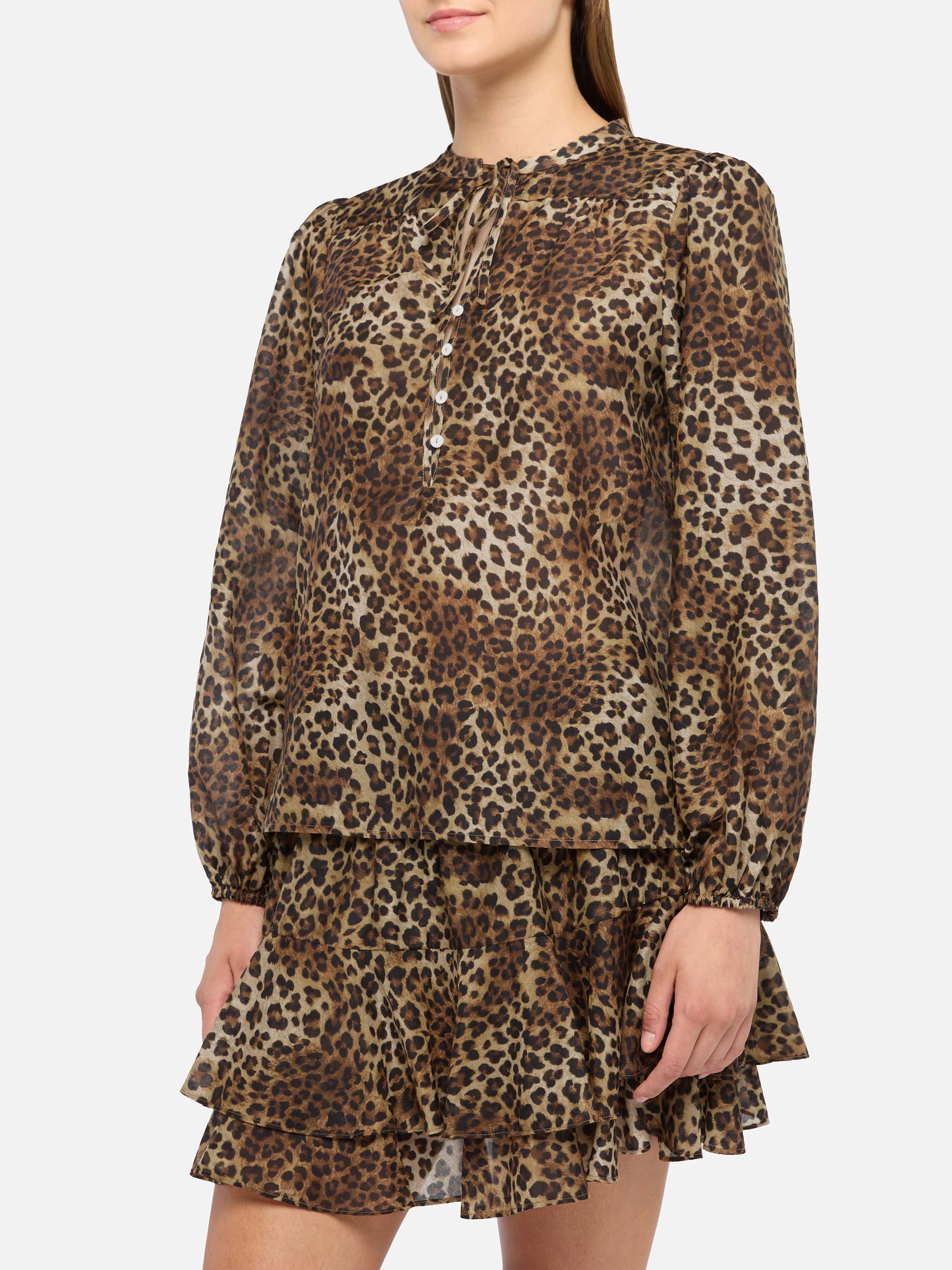 Harper Silk Voile Blouse With Animalier Print White Shirt