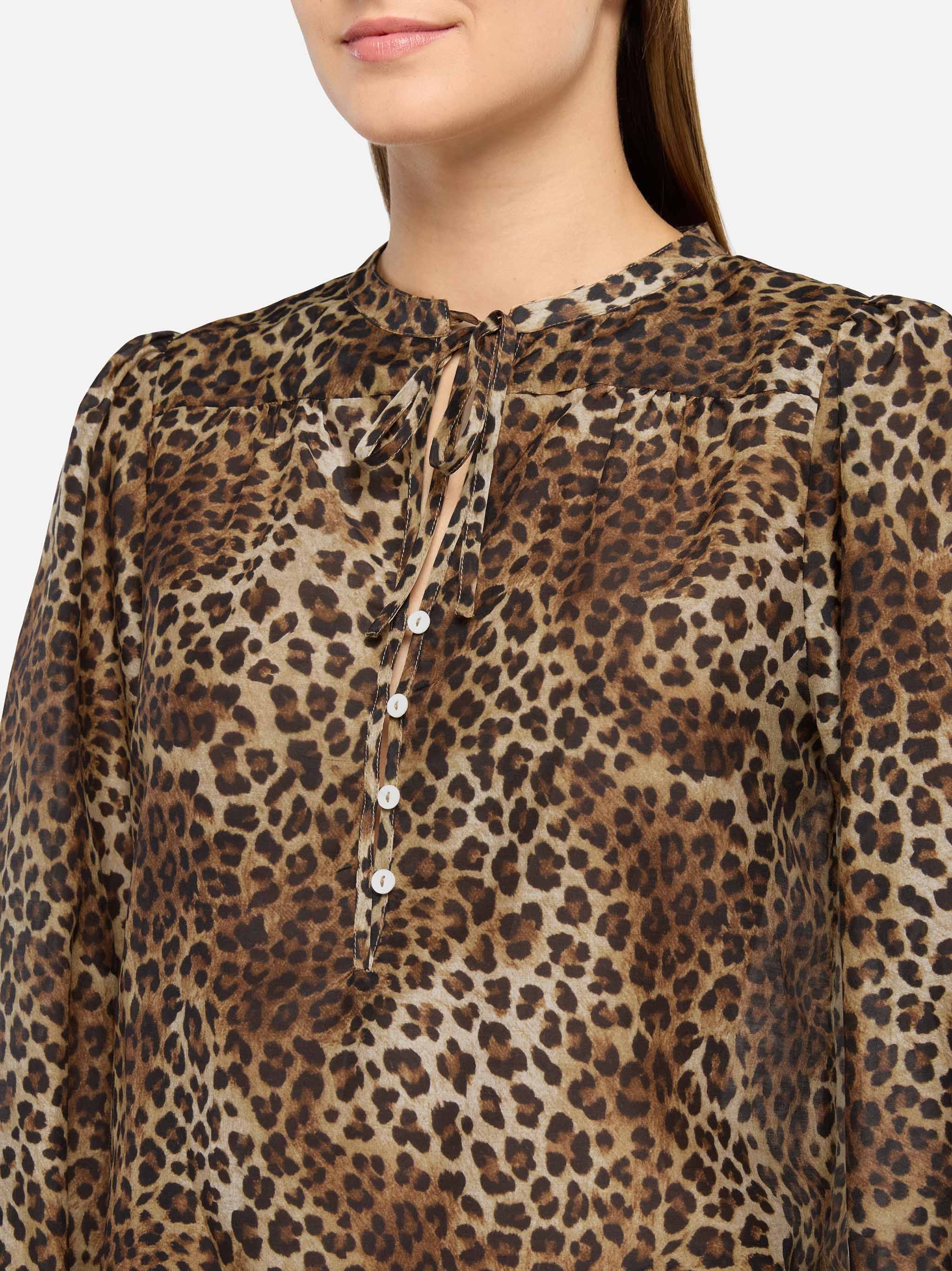 Harper Silk Voile Blouse With Animalier Print White Shirt