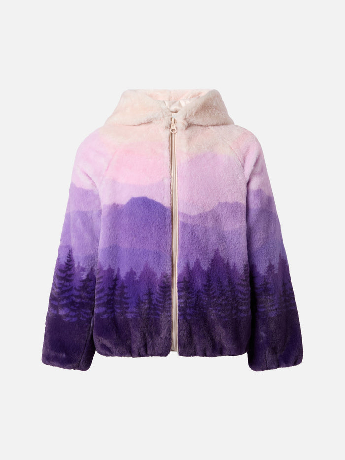 Furry Gradient Jacket With I Love St. Barth Embroidery Pink Coat