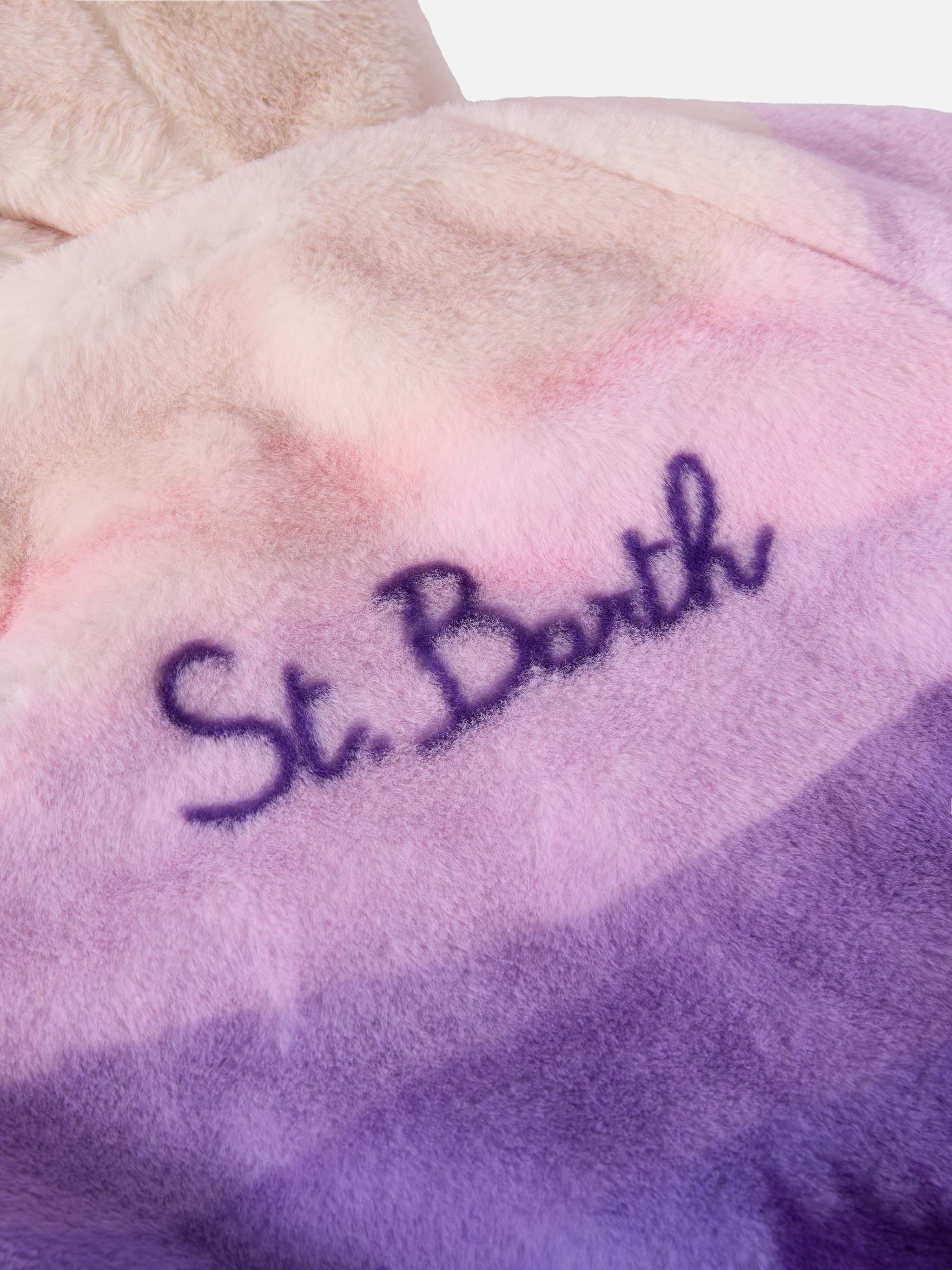 Furry Gradient Jacket With I Love St. Barth Embroidery Pink Coat