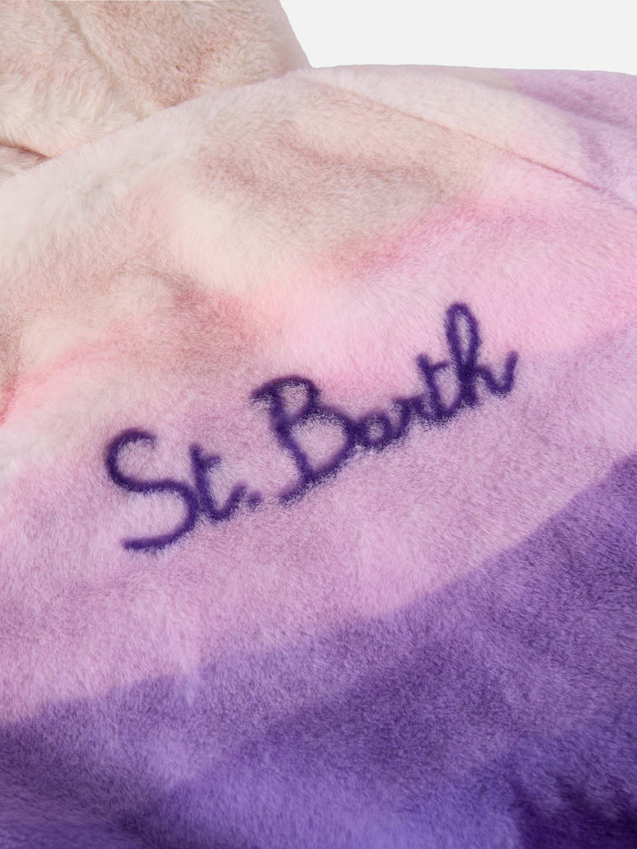 Furry Gradient Jacket With I Love St. Barth Embroidery Pink Coat
