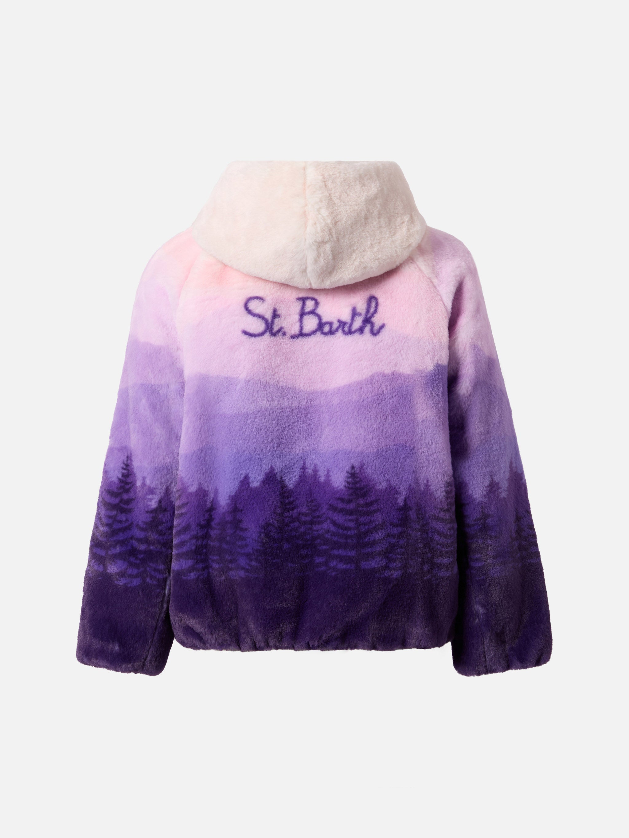 Furry Gradient Jacket With I Love St. Barth Embroidery Pink Coat