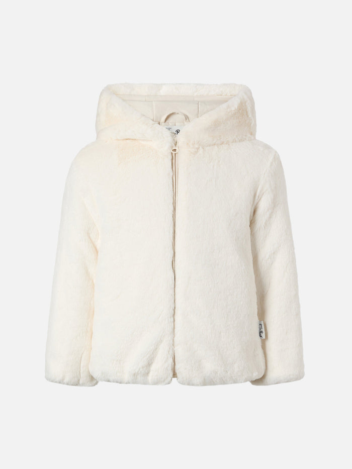 Faux-Fur Jacket With Hood, Ears And Trudi Charm White