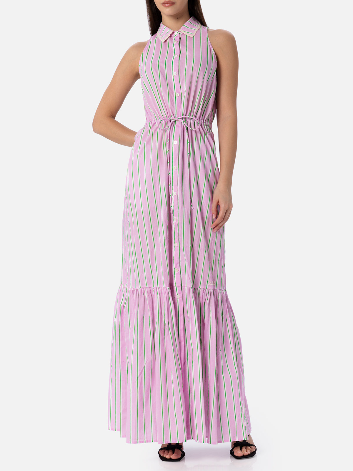 Ida Lilac And Orange Striped Long Dress Pink