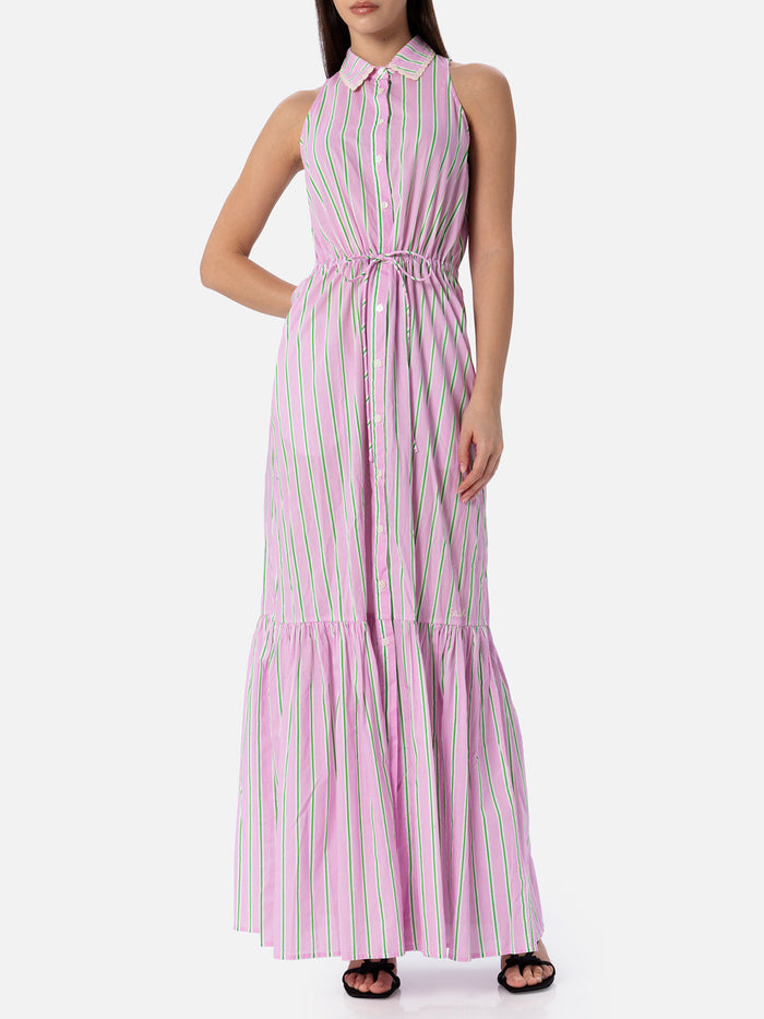 Ida Lilac And Orange Striped Long Dress Pink