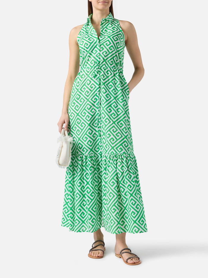 Halterneck Dress Ida With Geometric Print White