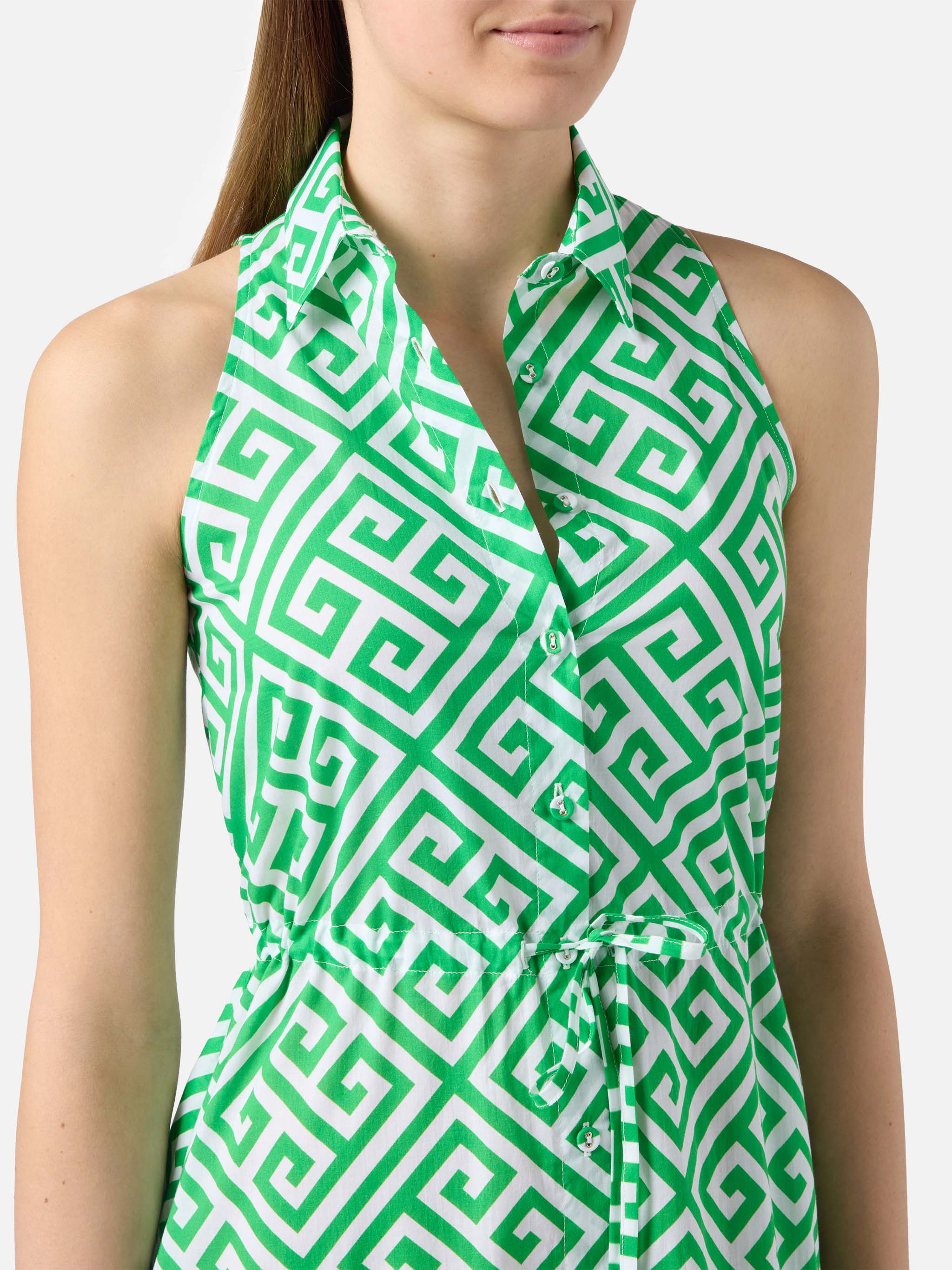 Halterneck Dress Ida With Geometric Print White
