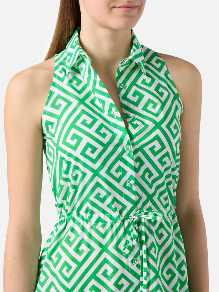Halterneck Dress Ida With Geometric Print White